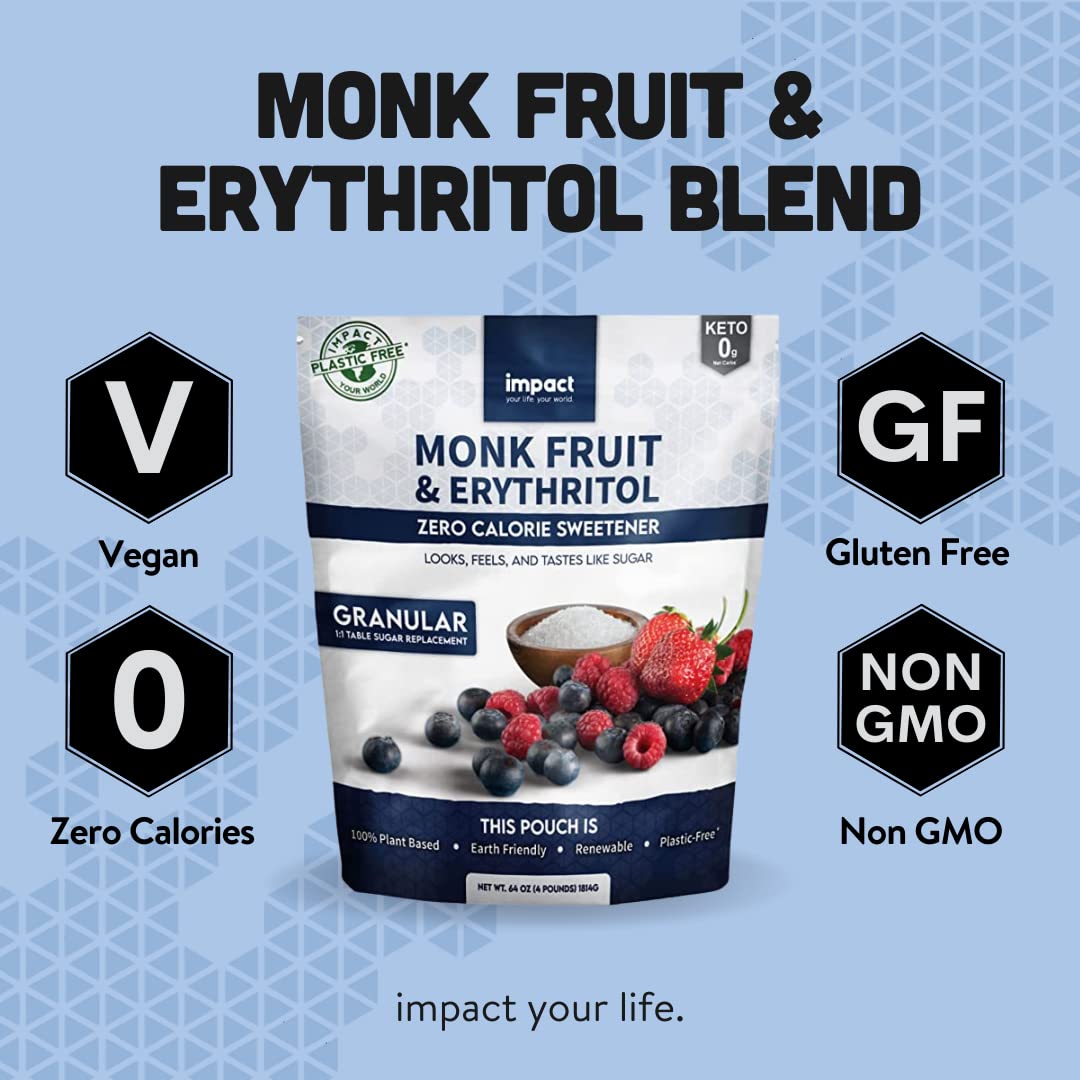 Monk Fruit Allulose & Erythritol Sweetener - Zero Calorie Keto Sugar Substitute, 4lb Plastic-Free Packaging - Perfect for Baking, Coffee & Low-Carb Diets