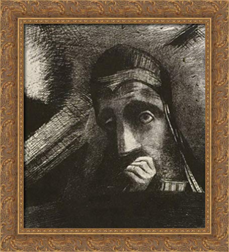 Odilon Redon Gold Ornate Wood Framed Canvas Art - 20x22 Inches Mysterious Face Wall Decor for Living Room, Bedroom & Office | Vintage French Impressionist Painting