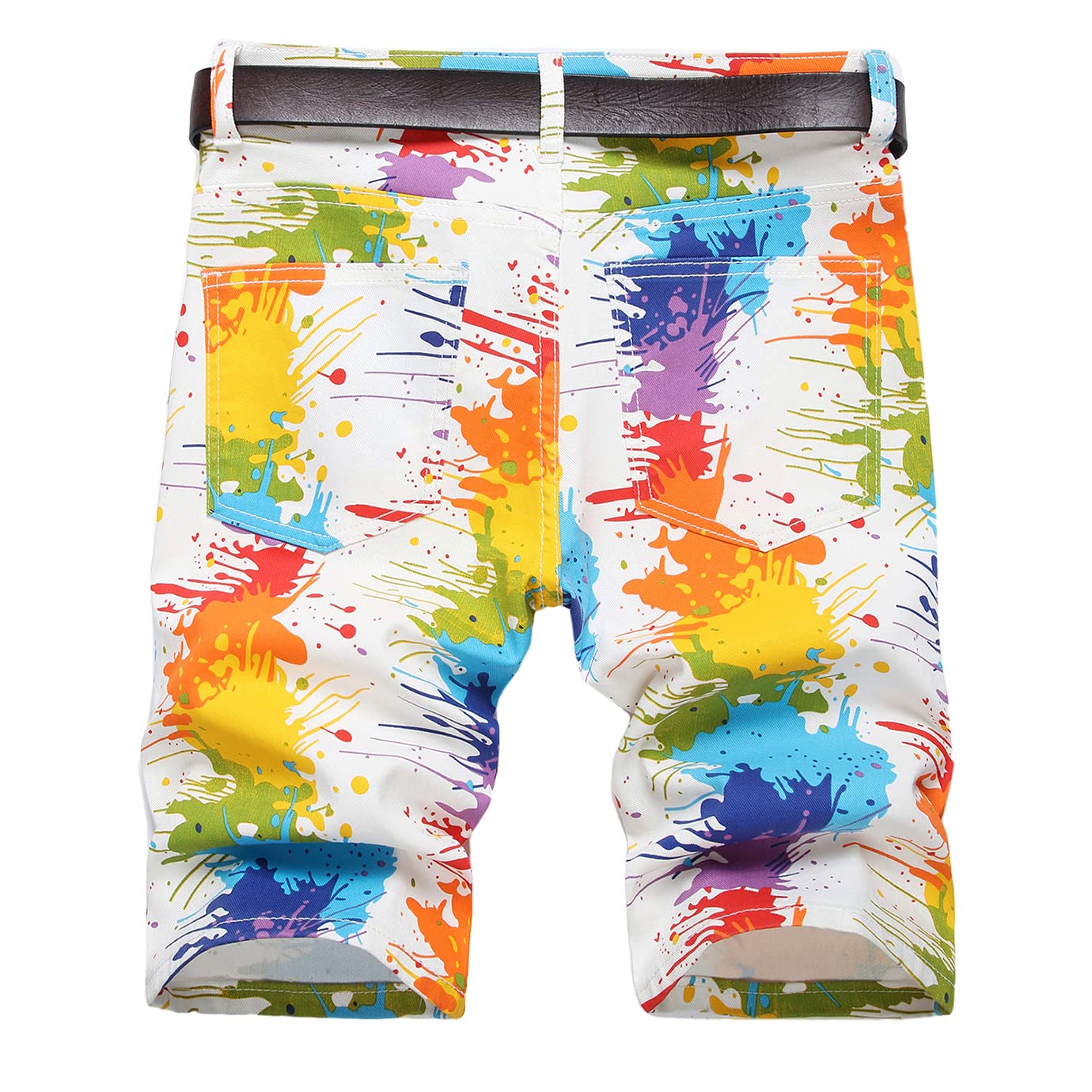 Baylvn Men's Slim Fit Ripped Denim Shorts - Printed Casual Summer Jeans for Beach, Travel & Outdoor Activities