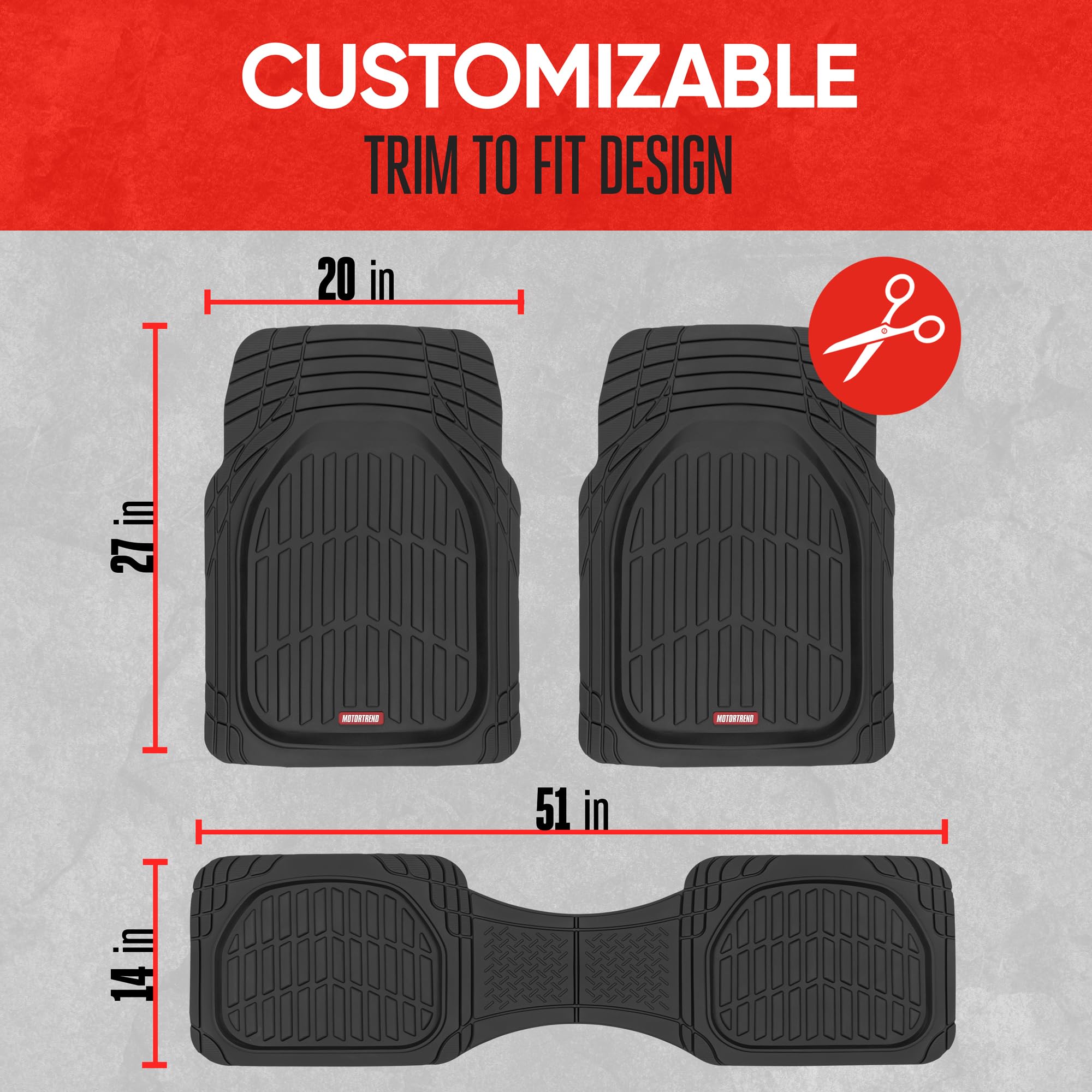 Motor Trend FlexTough™ Heavy Duty Rubber Car Floor Mats Full Set - All Weather Front & Rear Mats with Cargo Liner for Cars, Trucks & SUVs | Perfect for Off-Road, Winter & Everyday Protection