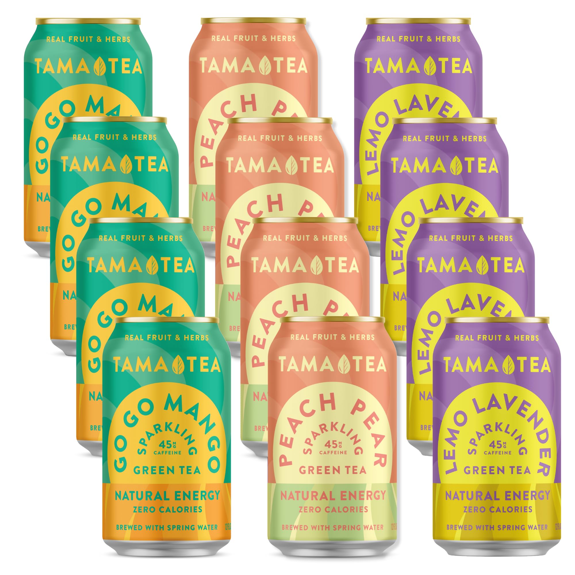 Premium Sparkling Green Tea Variety Pack by Tama Tea - 12 Cans of Zero Sugar, Zero Calorie, Non-GMO Herbal Tea with Real Fruit & Natural Nootropics - Antioxidant Rich, Naturally Energizing Beverage for Workouts, Office Refreshment & Healthy Lifestyle