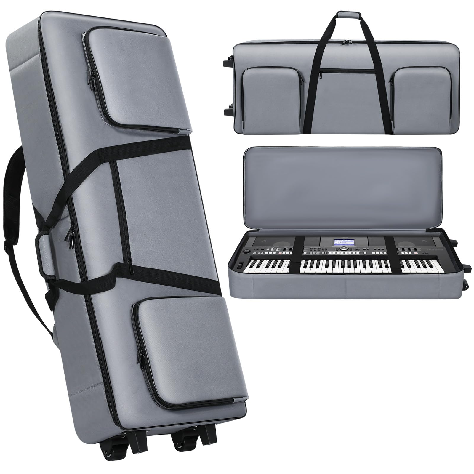 61-Key Rolling Keyboard Case with Wheels - Portable Padded Piano Bag for Travel & Gig Storage