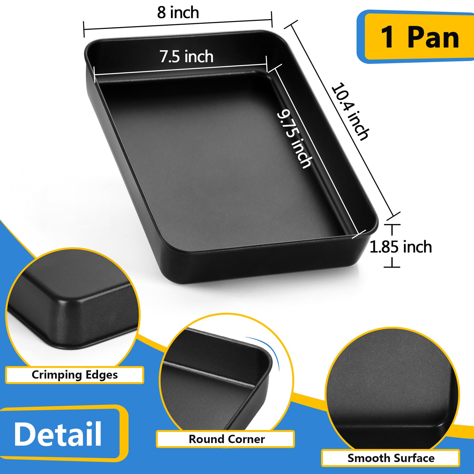 P&P CHEF Nonstick Small Lasagna Pan - 10.4 Inch Stainless Steel Deep Baking Tray for Toaster Oven | Heavy Duty Rectangular Bakeware for Lasagna, Brownies, Meats & Casseroles | Easy Clean & Oven Safe | Perfect for Home Cooking, Meal Prep & Holiday Baking