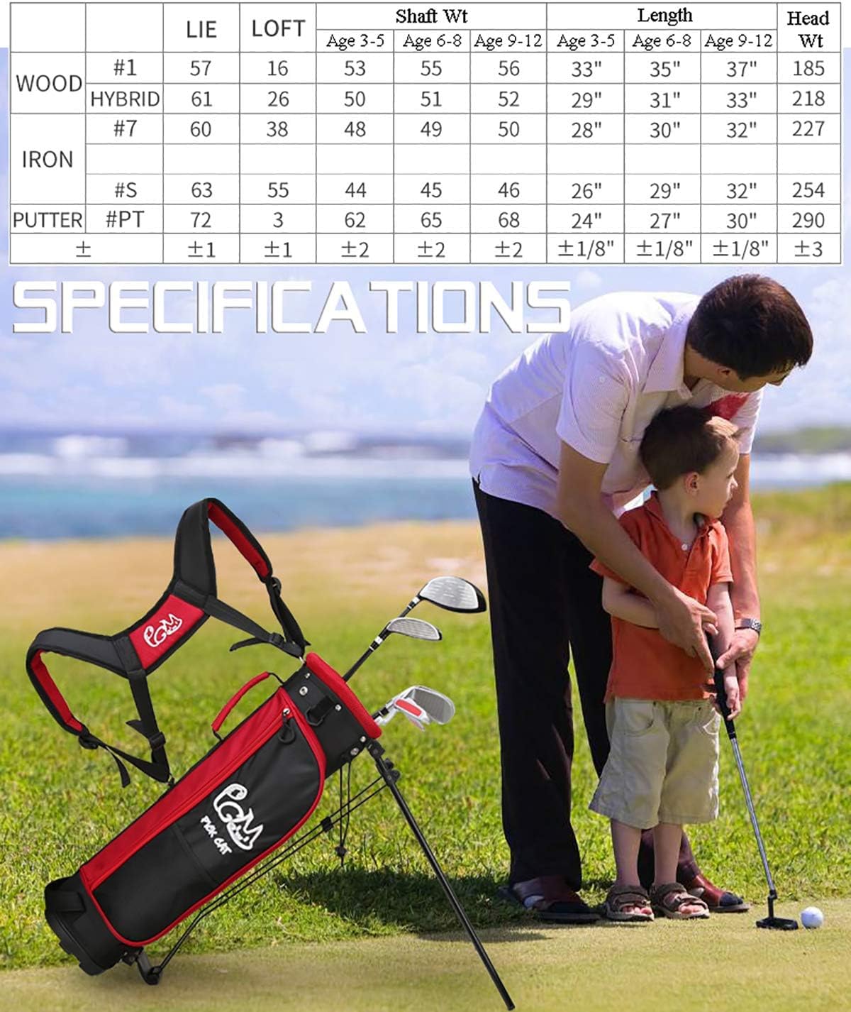 PGM Junior Golf Club Set for Kids - 5 Golf Clubs with Stand Bag & 2 Headcovers (Right Hand) - Perfect for Boys & Girls Learning Golf | Ideal for Backyard Practice, Driving Range & Junior Tournaments