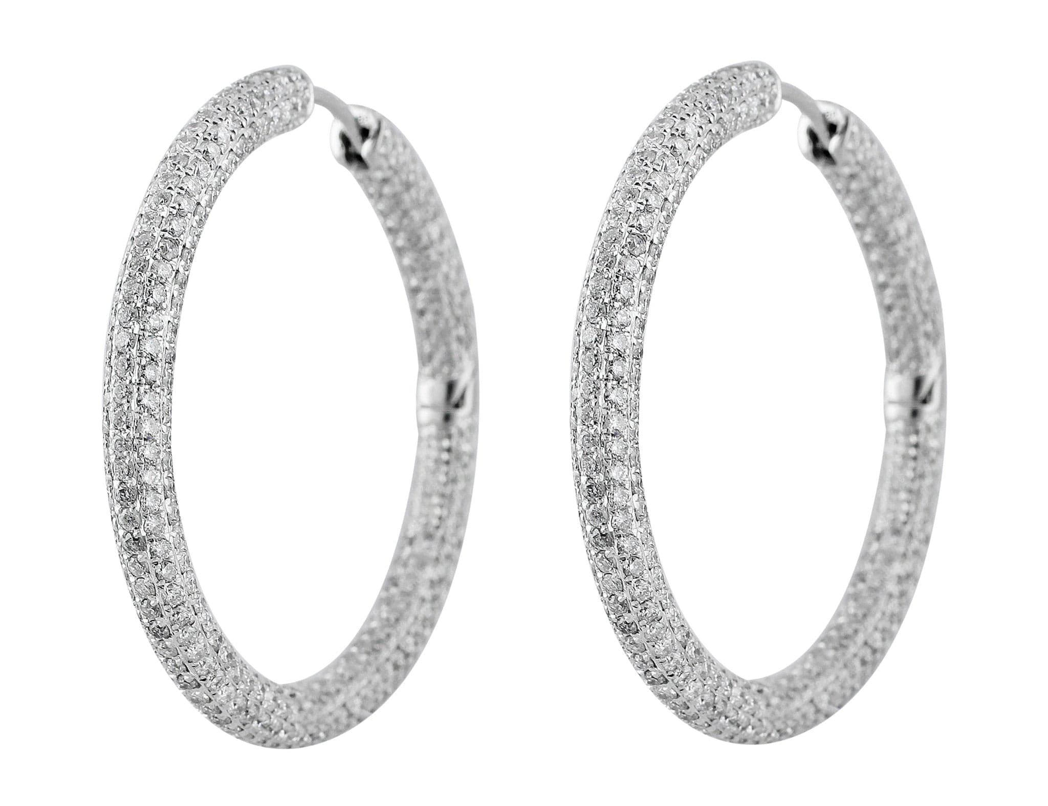 18K White Gold Full Pave Diamond Eternity Hoop Earrings for Women - Sparkling Wedding, Anniversary & Evening Party Jewelry Gift