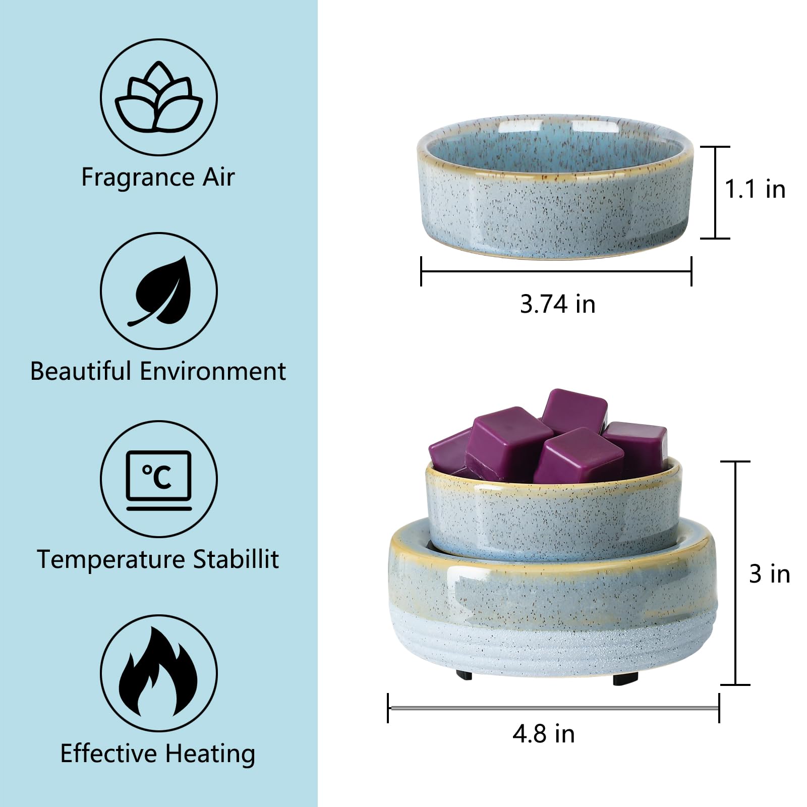 Ceramic Electric Wax Melt Warmer with Timer - 4-in-1 Adjustable Temperature Oil Burner for Yankee Large Jar Candles - Perfect for Home Decor, Birthday Gifts for Women, Mom, Grandma - Ideal for Aromatherapy, Relaxation & Creating Cozy Atmosphere