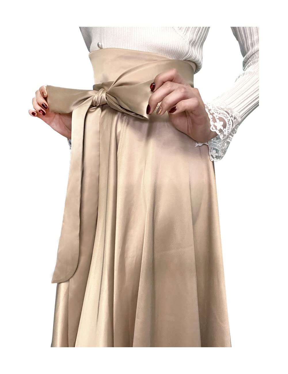 Elegant High Waist Wrap Tie Front Pleated Maxi Skirt for Women - Flowy A-Line Long Skirt with Side Slits - Perfect for Summer, Beach, Parties & Formal Occasions
