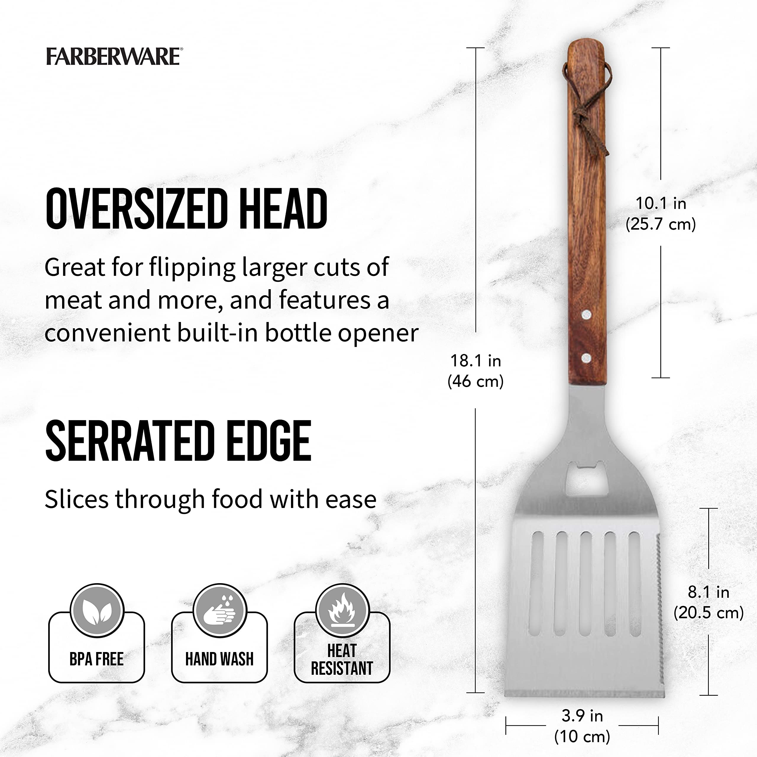Farberware BBQ Wooden Grill Tools Set of 2 - Premium Wood Handle & Stainless Steel - Perfect for Outdoor Grilling, Backyard BBQ & Camping Cooking