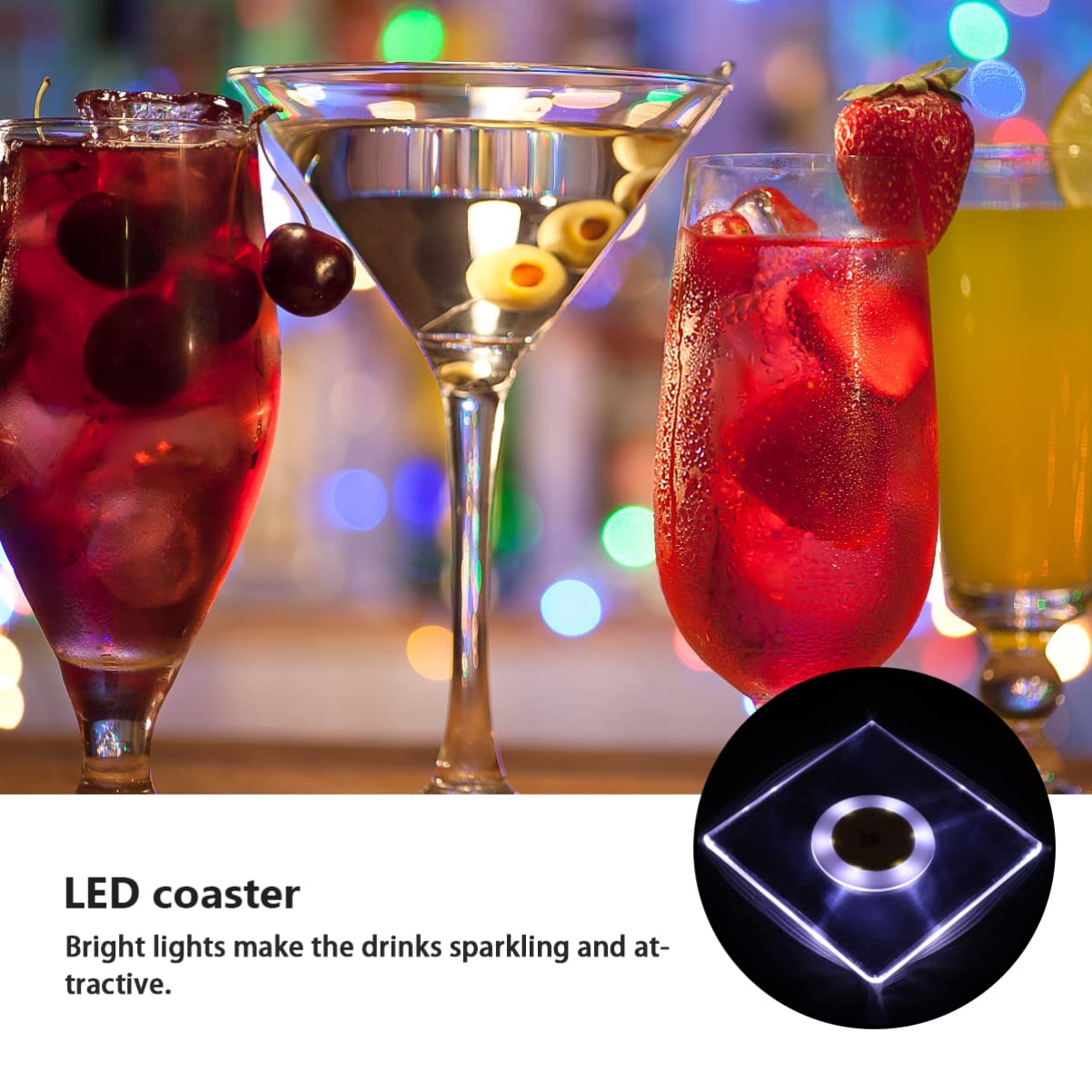 3pcs Ultra-Thin LED Coasters with Glitter Base - Glowing Drink Mats for Cocktails, Beer & Wine - Perfect for Bars, Parties & Home Entertaining