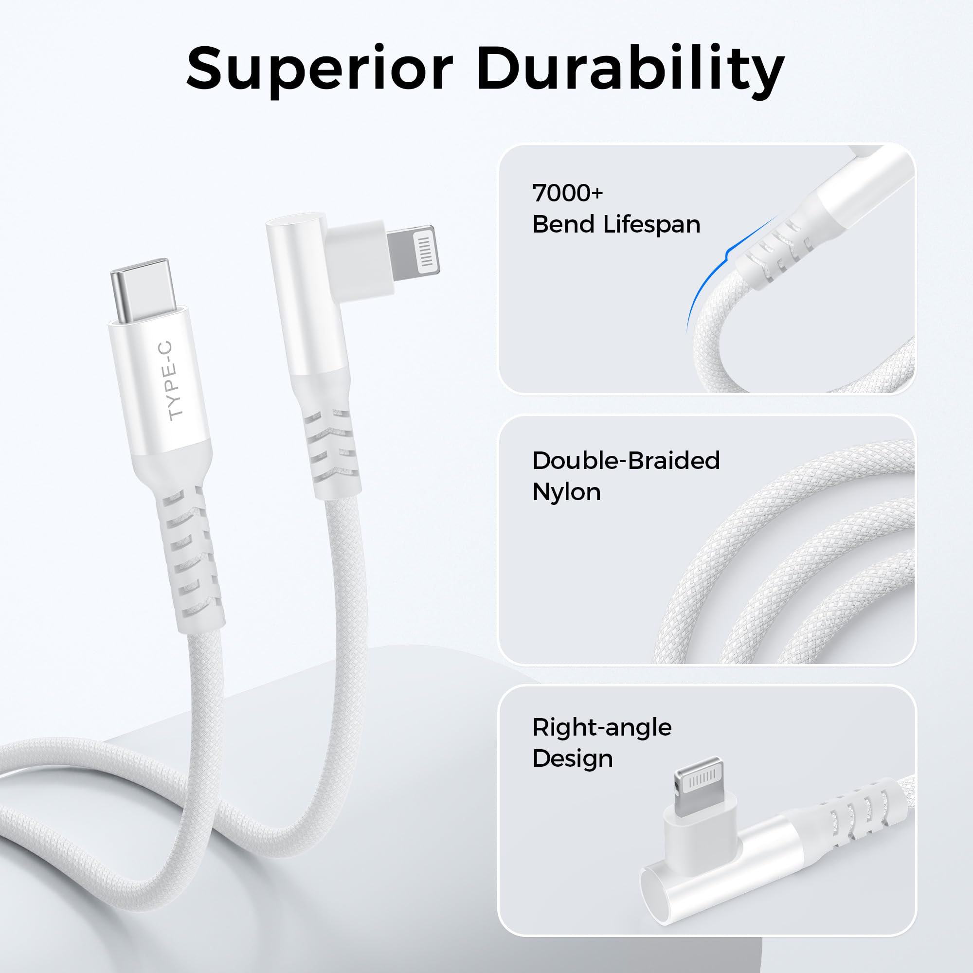 Right Angle USB C to Lightning Cable 1M with USB A Adapter - Fast Charging Cord for iPhone 14/13/12/11 Pro/Max/Plus/XS/XR/X/8/7/SE & iPad 9th/8th Gen - Perfect for Travel, Gaming & Car Charging