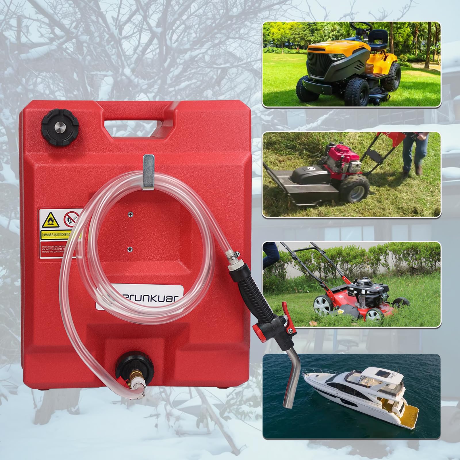 12.5 Gallon Portable Gas Fuel Tank with Wheels & Siphon Pump - Heavy Duty Gasoline & Diesel Storage Container for Boats, Cars, Lawn Mowers, ATVs - Ideal for Outdoor, Marine & Emergency Fuel Transfer (Red)