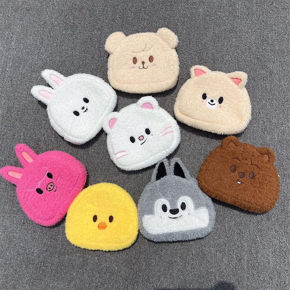 Stray Kids KPOP Official SKZOO Coin Purse - Cute Fluffy Wolfchan Jiniret Bbokari Pouch for Storage, Cosmetics & Accessories + Free Keychain - Perfect for Kpop Fans, Gift & Daily Use