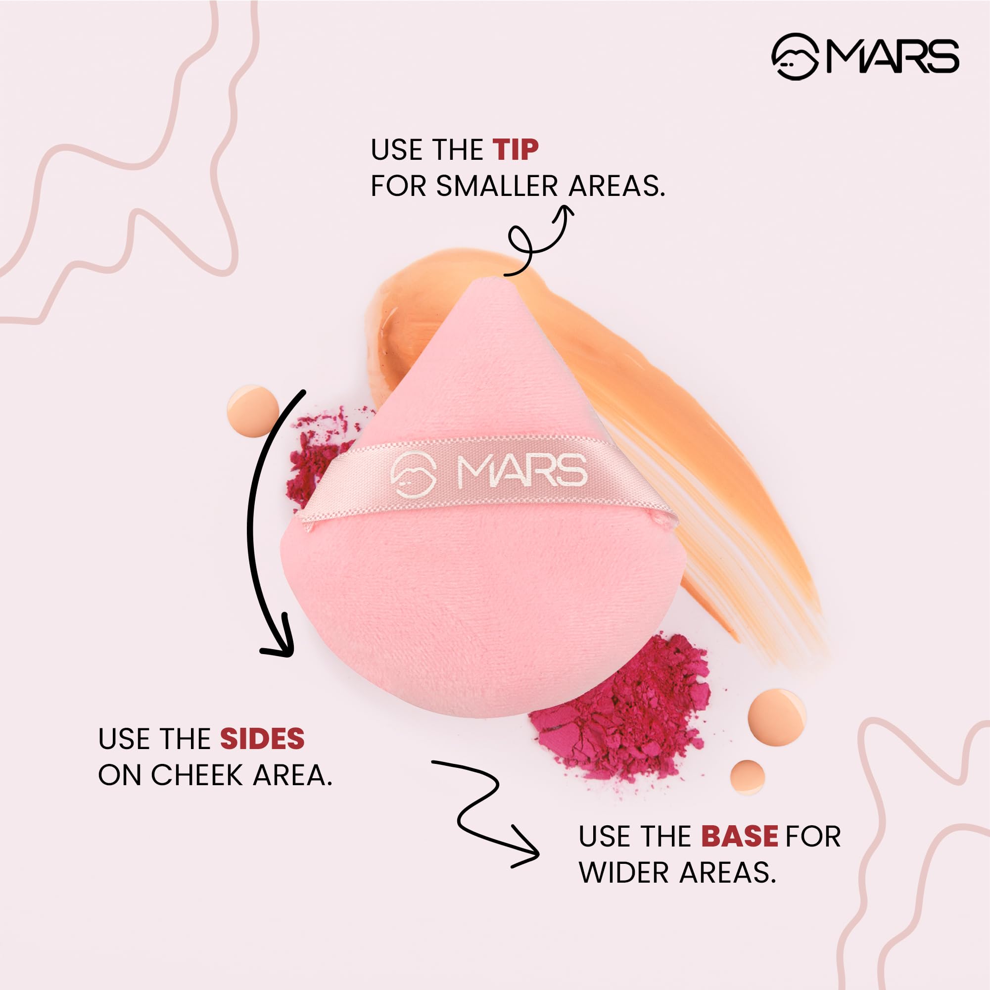 MARS Triangle Powder Puff for Face Makeup - Dual Side Soft Puff for Loose & Pressed Powder Application - Washable & Reusable with Comfortable Strap (Pack of 2) - Perfect for Travel, Touch-ups & Professional Makeup Kits