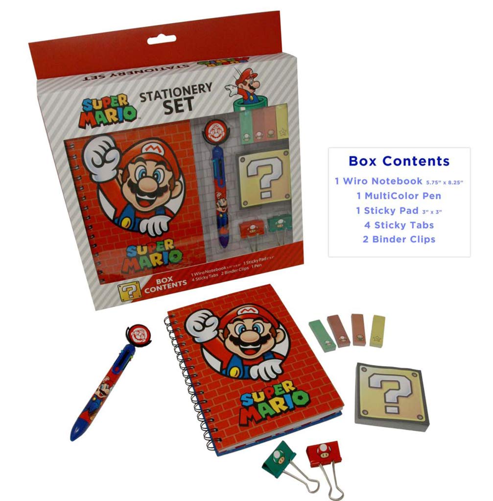 Pyramid America Super Mario 5-Piece Stationery Set - Includes Notebook, Pens, Stickers & More for School, Office & Gaming Fans