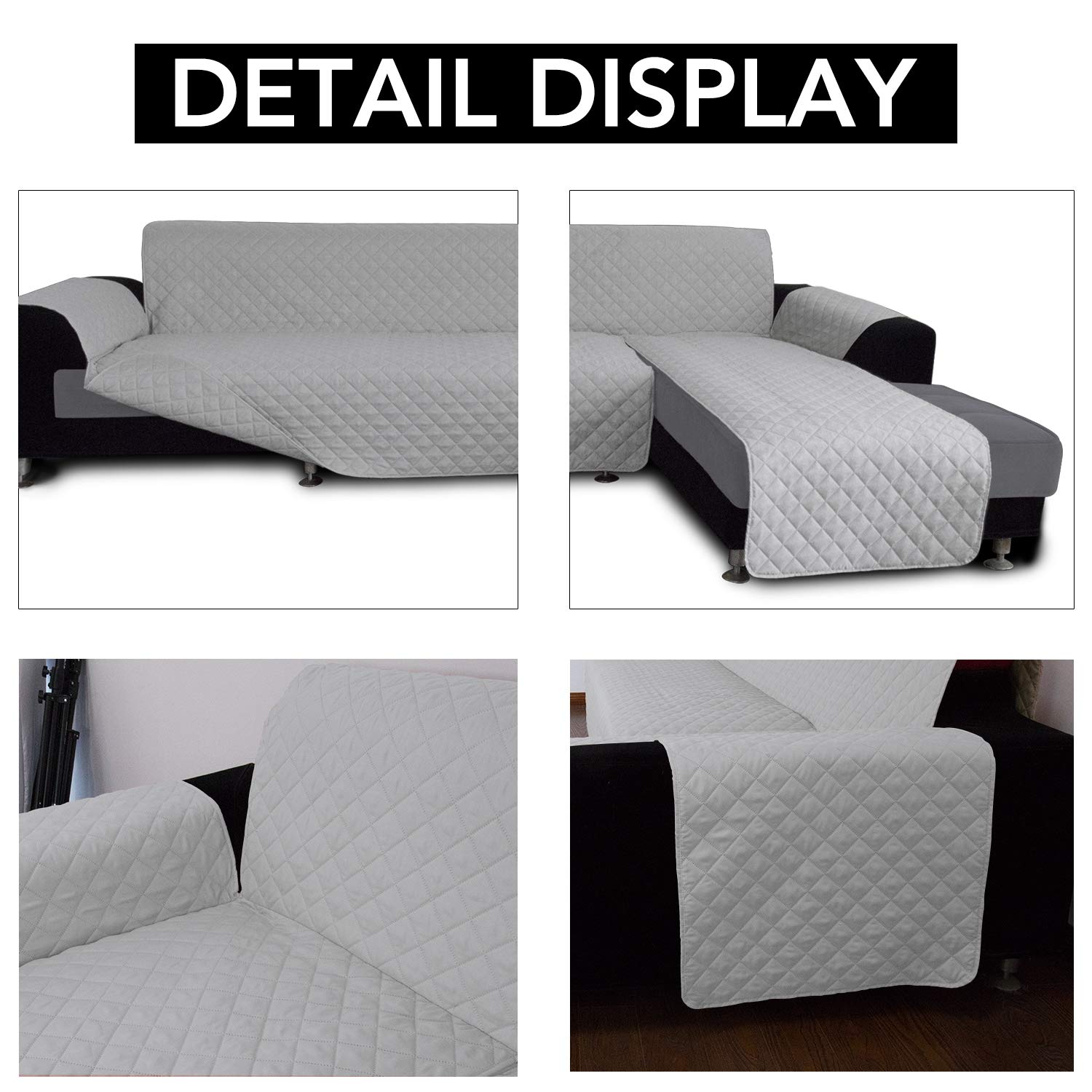 Reversible L-Shaped Sofa Slipcover for Sectional Couch & Chaise Lounge - Light Gray Furniture Protector Cover for Pets (Dog & Cat) - Perfect for Living Room, Family Room & Pet-Friendly Homes (Small Size)