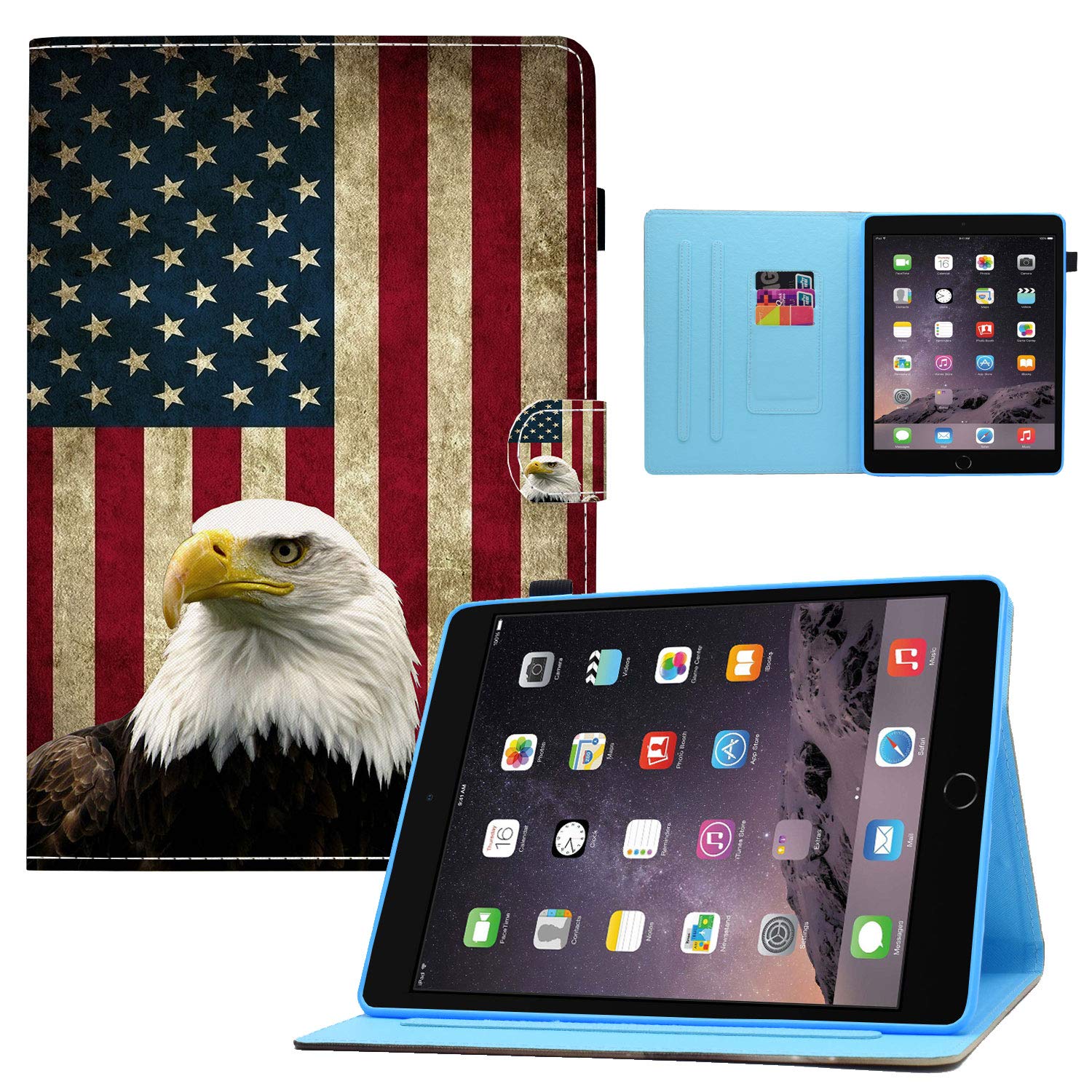 Bald Eagle American Flag iPad Case - Premium PU Leather & TPU Protective Cover with Card Slot & Pen Holder for iPad 7th Gen 10.2