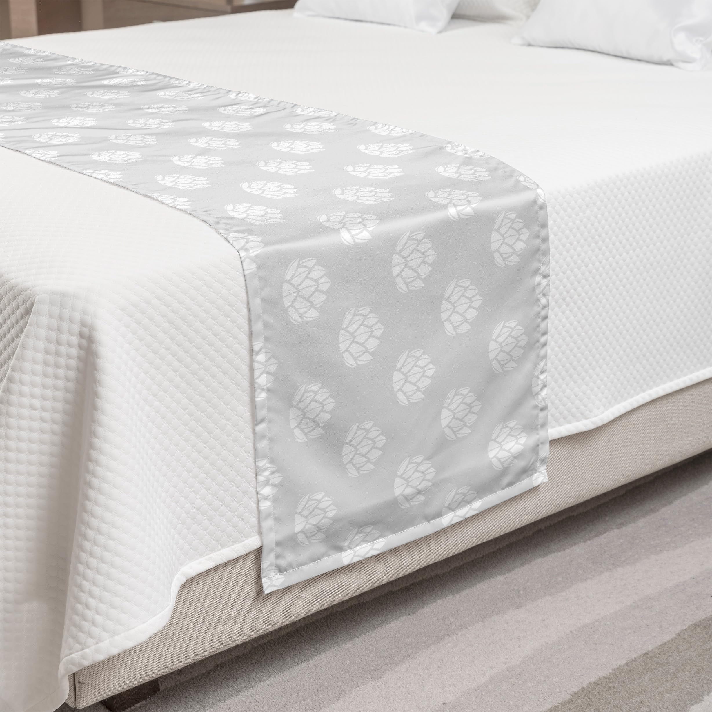 Ambesonne Botanical Bed Runner - Modern White Succulent Silhouette Pattern on Soft Grey Background, Decorative Accent Bedding Scarf for Hotels, Homes & Guest Rooms (Pearl & White) | Perfect for Bedroom Decor, Wedding Gift or Housewarming Present