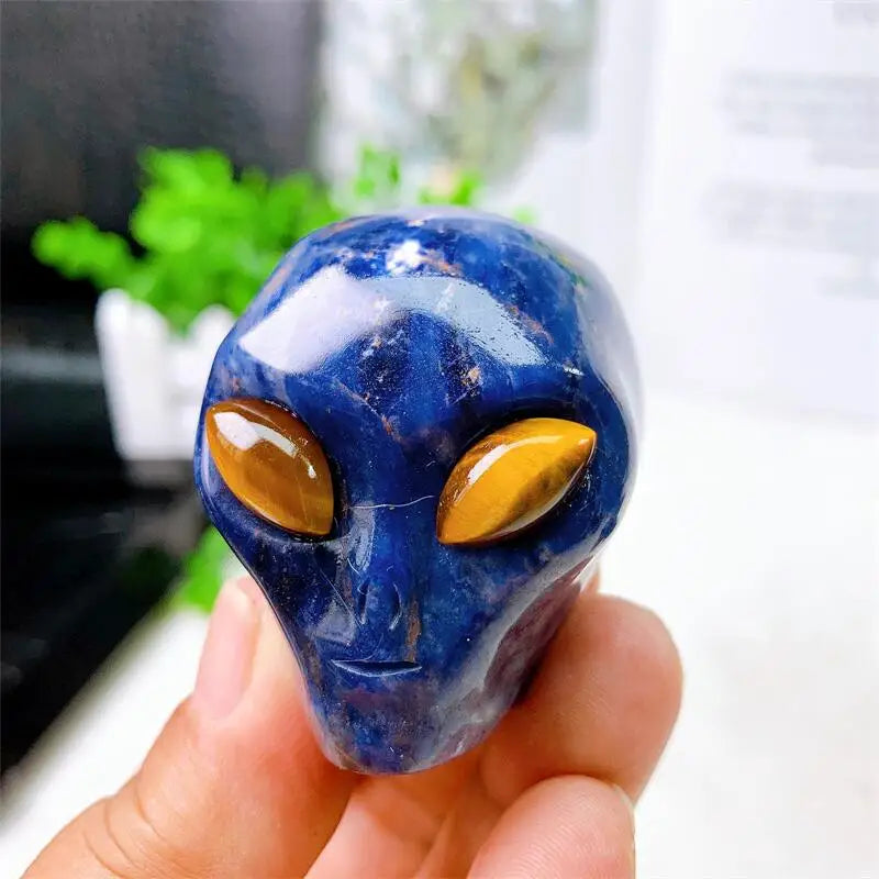 2 Inch Natural Blue Sodalite Alien Skull Crystal Carving - Reiki Healing Stone, Meditation Gemstone Figurine - Unique Home Decor, Spiritual Gift for Collectors (Perfect for Yoga Rooms, Altars & Crystal Healing Sessions)