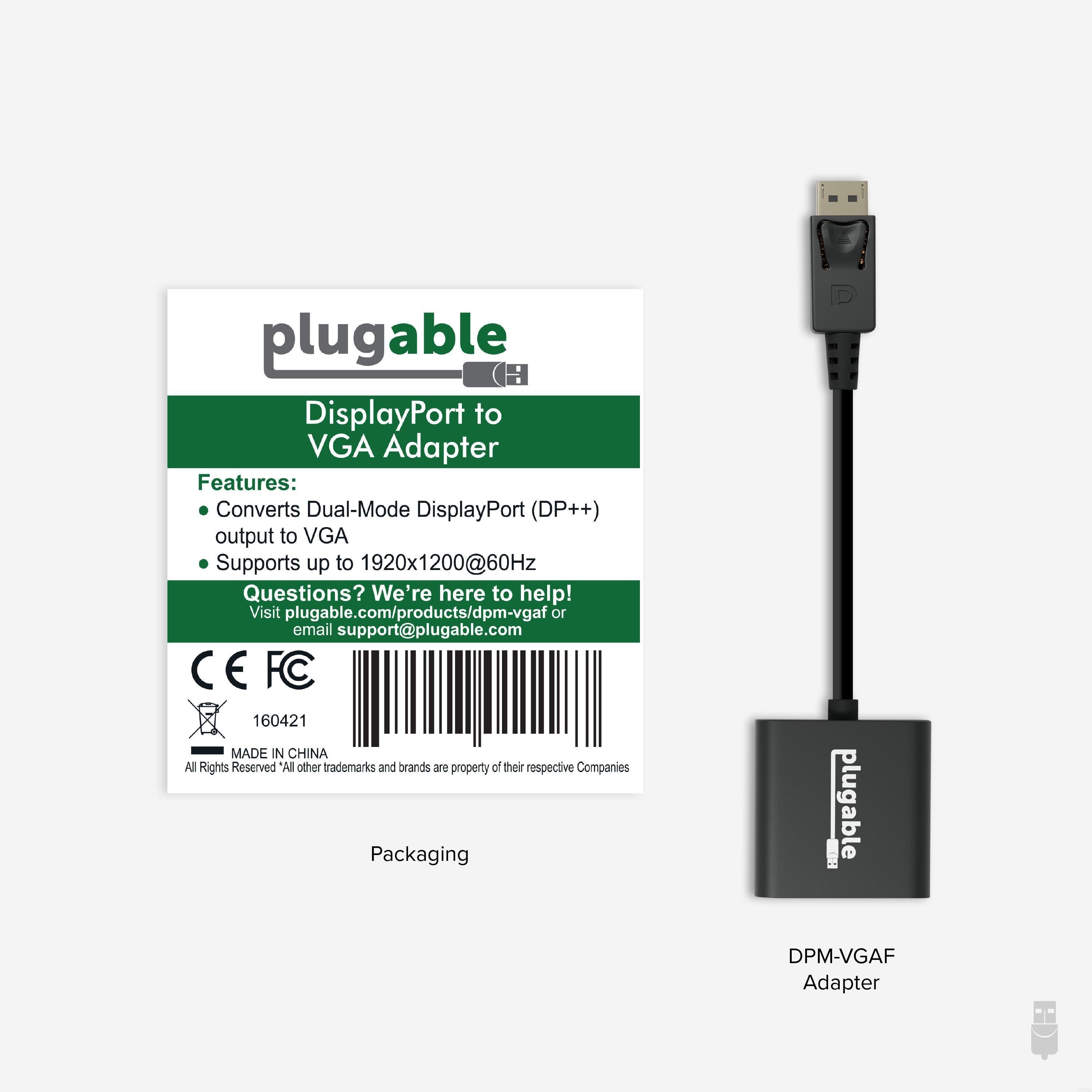 Plugable Active DisplayPort to VGA Adapter Converter - 1080p Full HD Support for PC, Laptop, Monitor - Ideal for Home Office, Gaming & Business Presentations