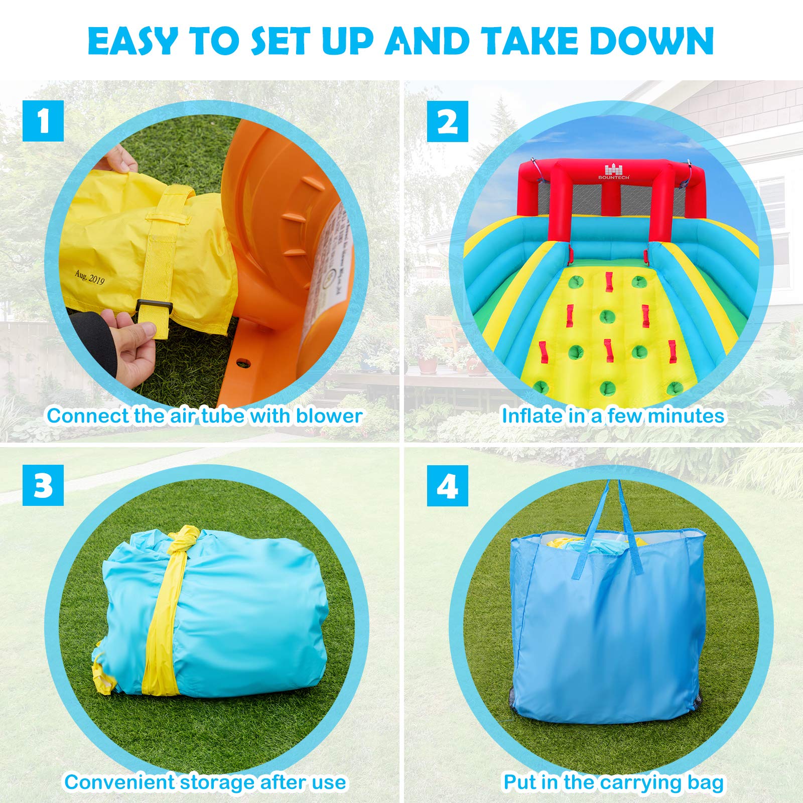 BOUNTECH 15x12FT Inflatable Water Slide for Backyard Fun - Dual Racing Slides, Heavy Climbing Wall & 735W Blower - Mega Waterslide Park for Kids & Adults - Perfect for Summer Parties, Birthday Gifts & Outdoor Family Activities