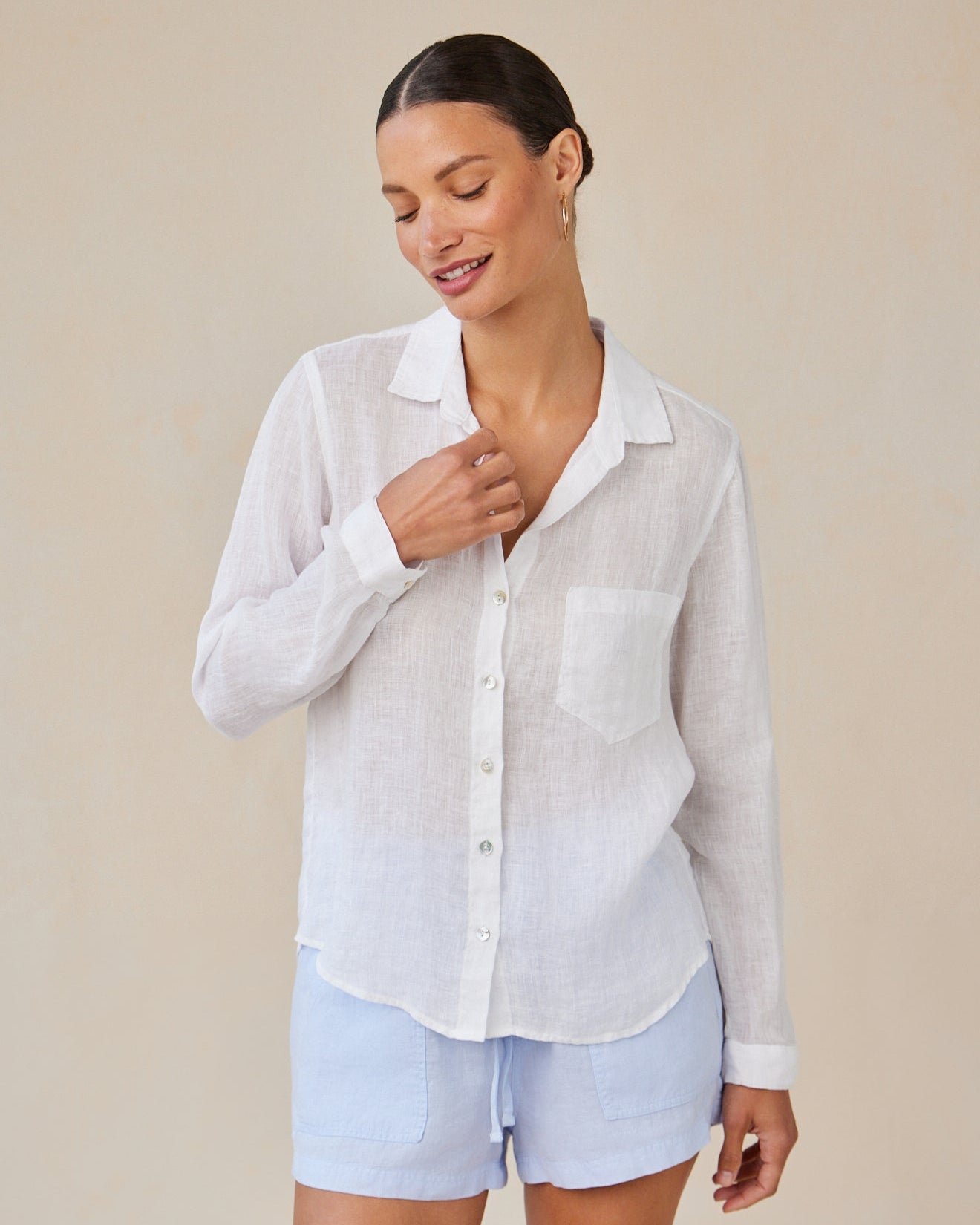 Premium White Linen Button Down Shirt with Chest Pocket - Breathable & Stylish for Summer Outfits, Beach Vacations, and Casual Office Wear