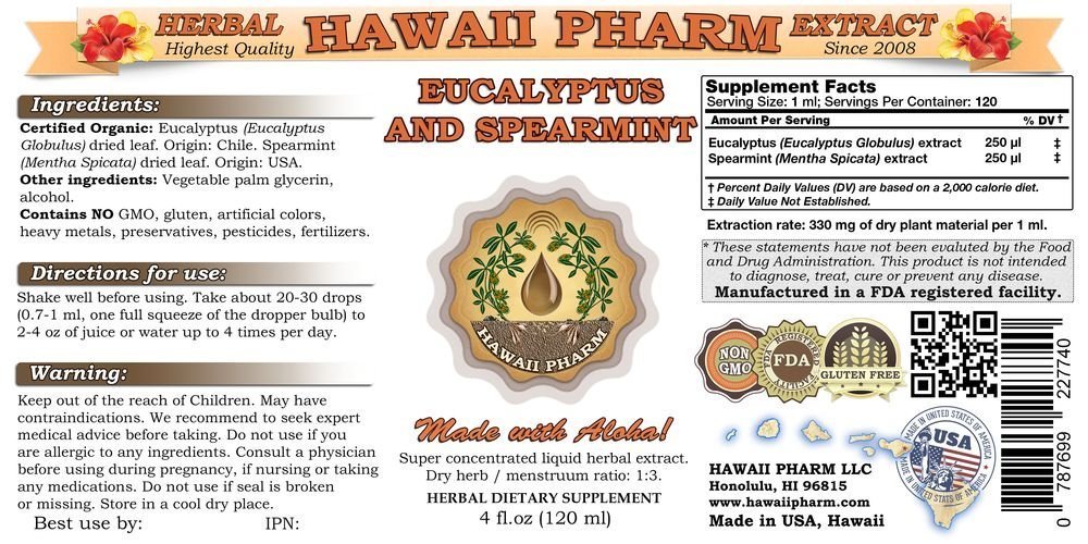 Organic Eucalyptus & Spearmint Liquid Extract Tincture - Eucalyptus Globulus & Mentha Spicata Herbal Supplement - 4x4 oz Bottles - Natural Immune Support & Respiratory Relief for Aromatherapy, Tea, DIY Skincare