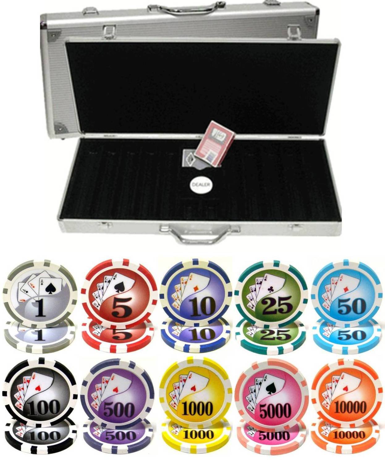 Premium 500-Piece Royal Flush Yin Yang Poker Chip Set - 13.5g Clay Casino Chips with Aluminum Case, Dealer Buttons, Playing Cards & Dice | Perfect for Home Games, Casino Nights & Poker Tournaments