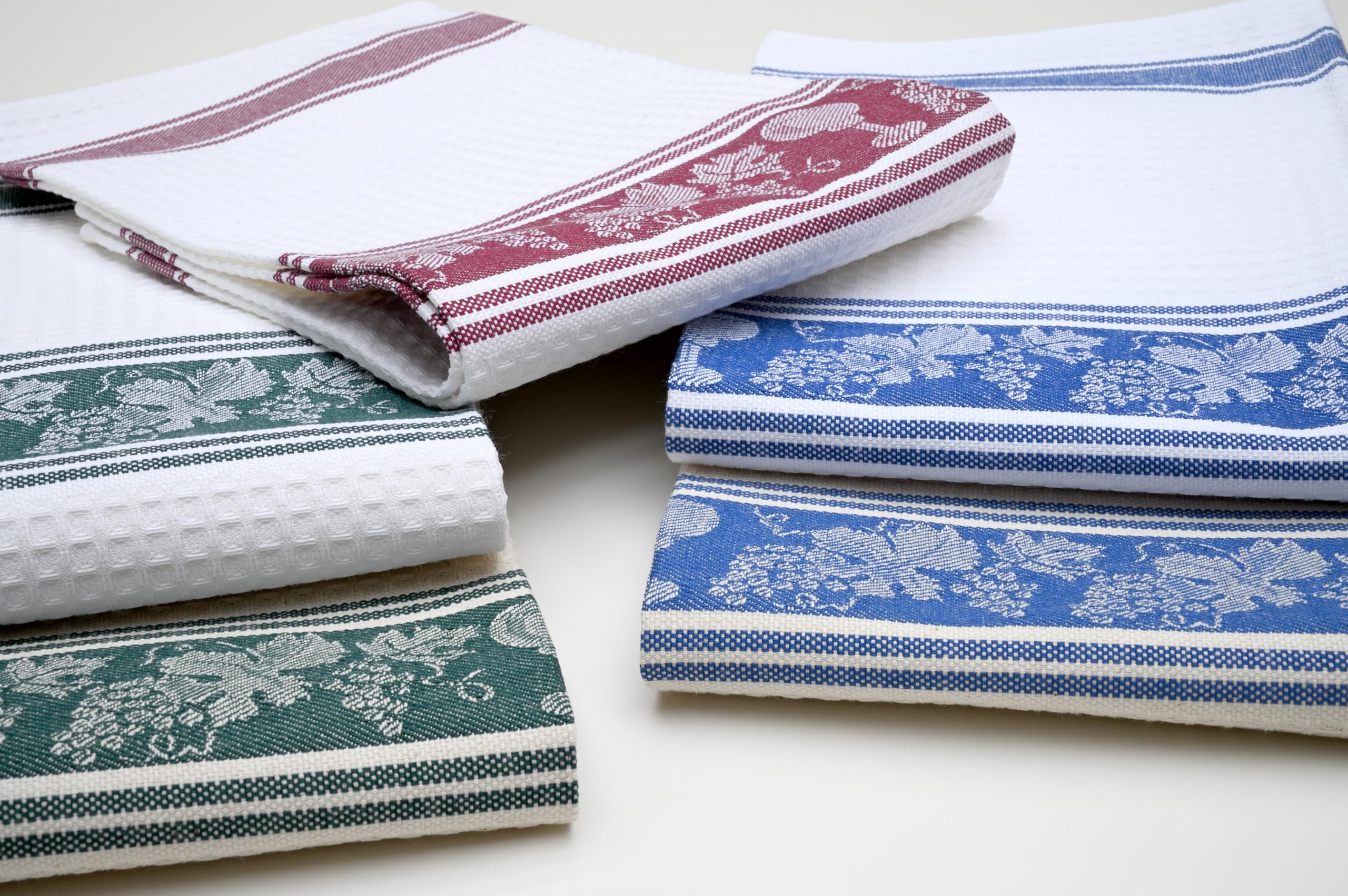 Premium Cotton Waffle Weave Kitchen Towels - Absorbent Grapes & Wine Pattern Dish Towels (Blue & White) - Perfect for Drying Dishes, Glassware & Kitchen Counter Cleaning