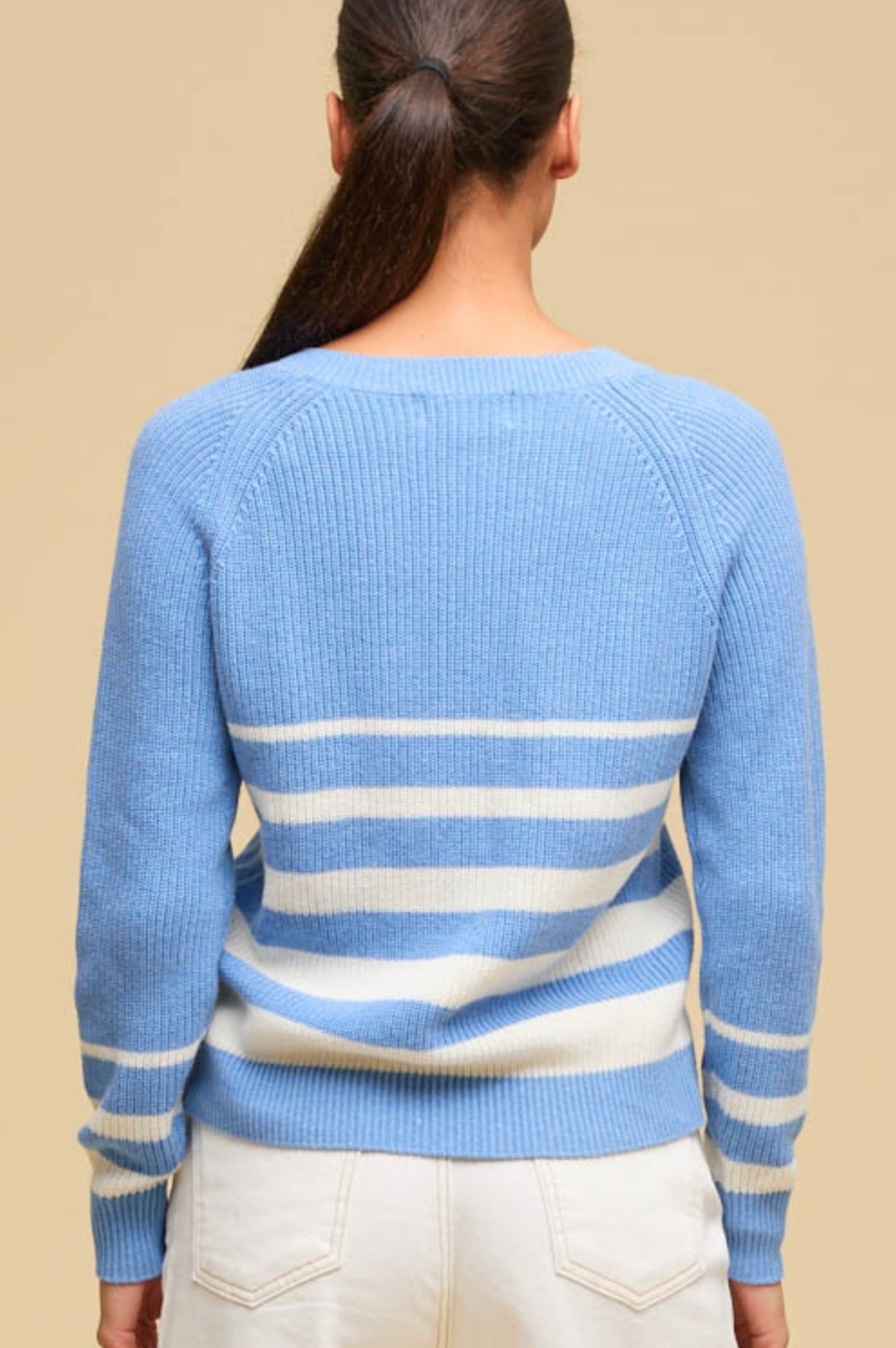 Rhia Jumper - Women's Striped Knit Sweater in Cornflower Blue & Ivory | Cozy Fall & Winter Fashion for Casual Outings & Office Wear