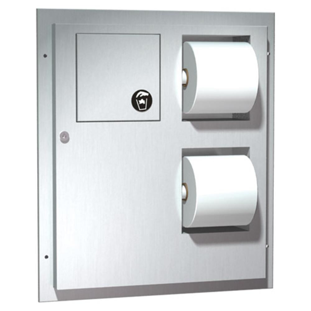 AS-04813 HC Wall-Mounted Toilet Paper Dispenser with Sanitary Napkin Disposal - Dual Access Partition - ADA Compliant for Handicapped - Satin Finish - Ideal for Public Restrooms, Hospitals & Commercial Spaces