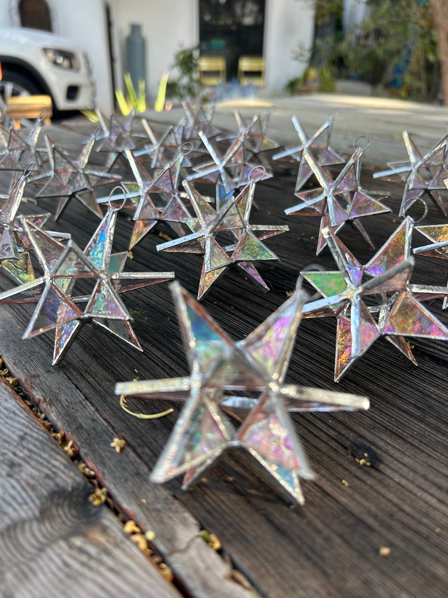 30-Pack Iridescent Real Stained Glass Ornaments - 3x3 Inch Moravian Star Christmas Tree Decorations for Holiday, Home, Party & Gift Giving