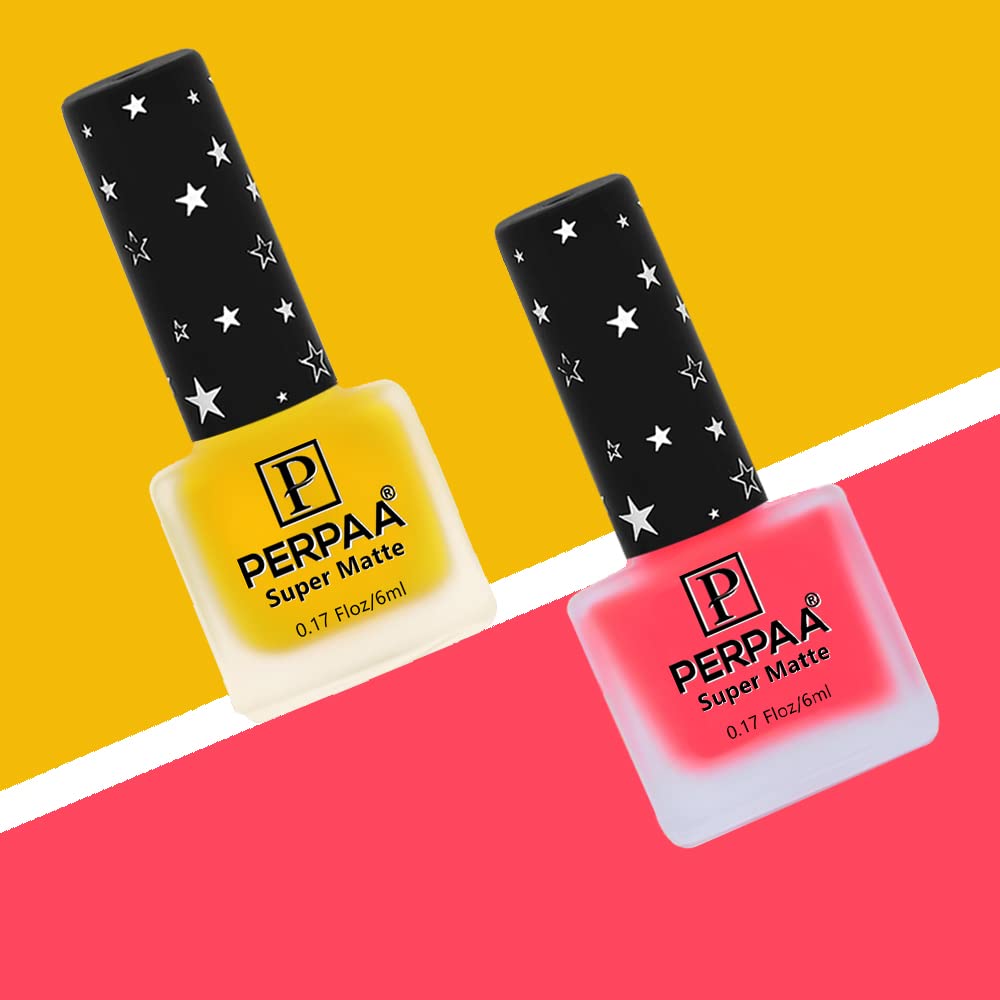 PERPAA® Super Matte Nail Polish - Non-Toxic, Long Lasting & Chip Resistant Nail Lacquer - Quick Dry Vegan Nail Enamel (2 Pack - Yellow & Pink) for Everyday Wear, Parties & Special Occasions
