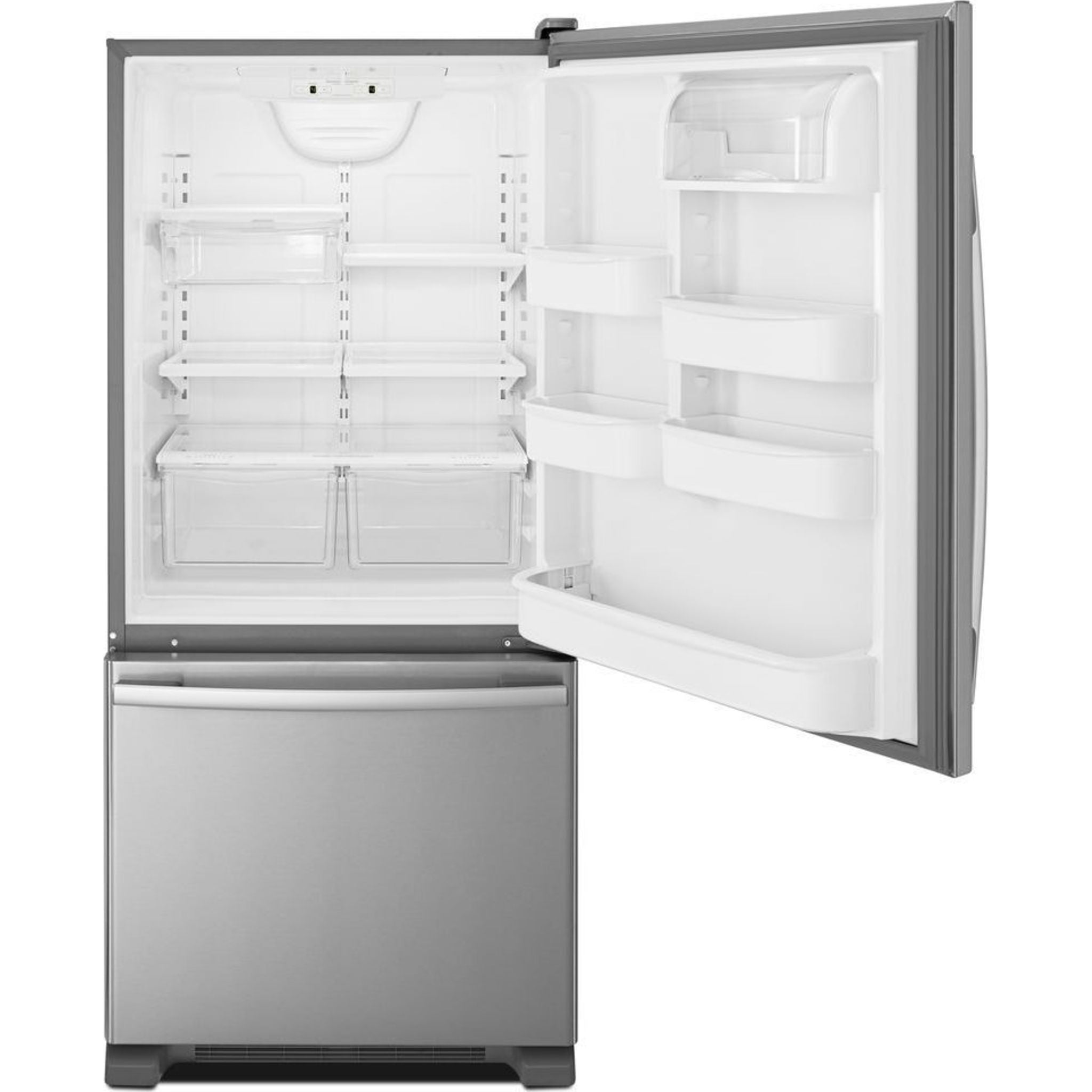 Amana Bottom Mount Refrigerator (ABB1924BRM) - 24.5 Cu. Ft. Stainless Steel French Door Fridge with Adjustable Shelves & Humidity-Controlled Crispers - Perfect for Modern Kitchens & Open Floor Plans