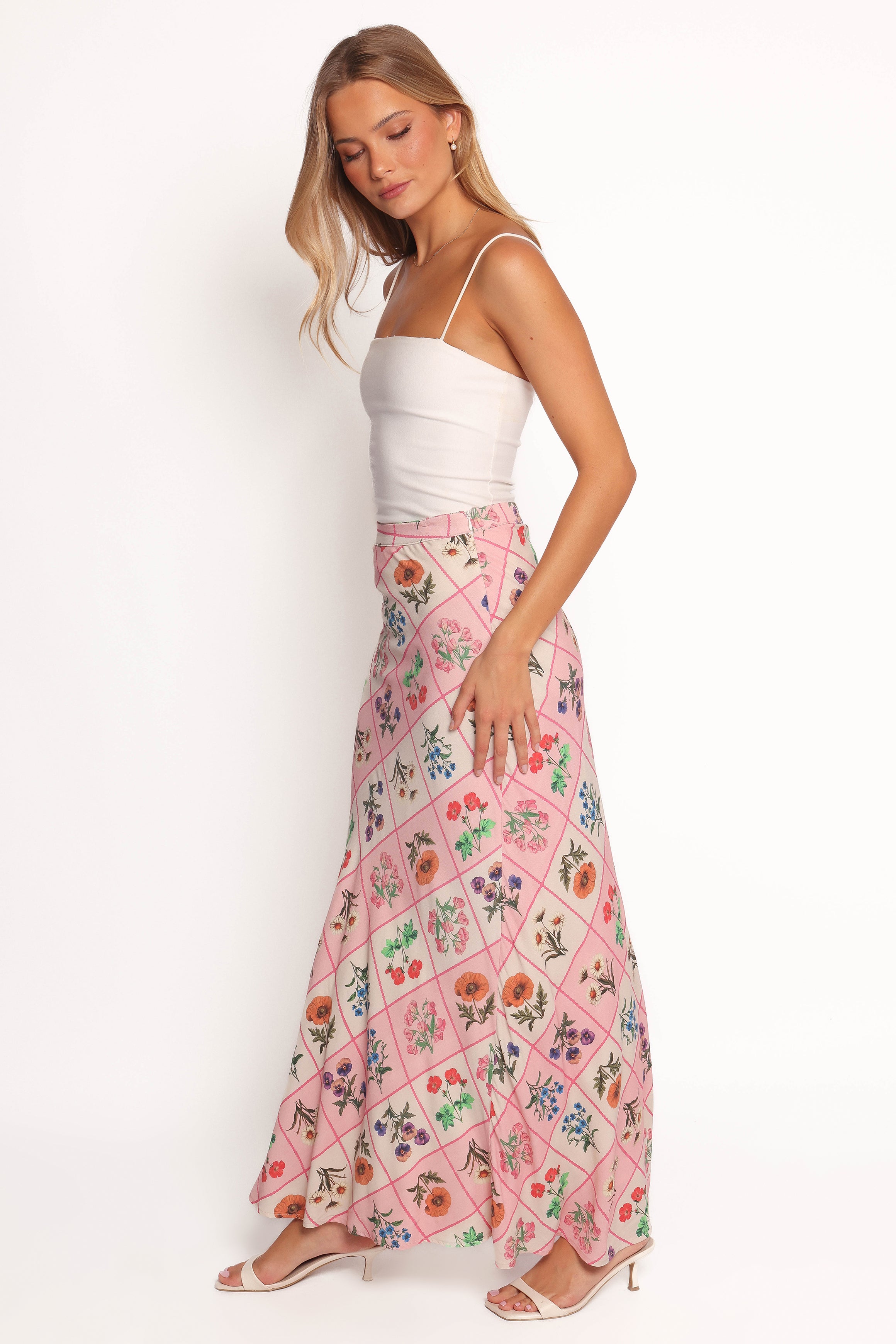 Brinley Maxi Skirt Floral Tile Print - Women's Long Boho Skirt for Summer, Beach, Vacation & Casual Outfits