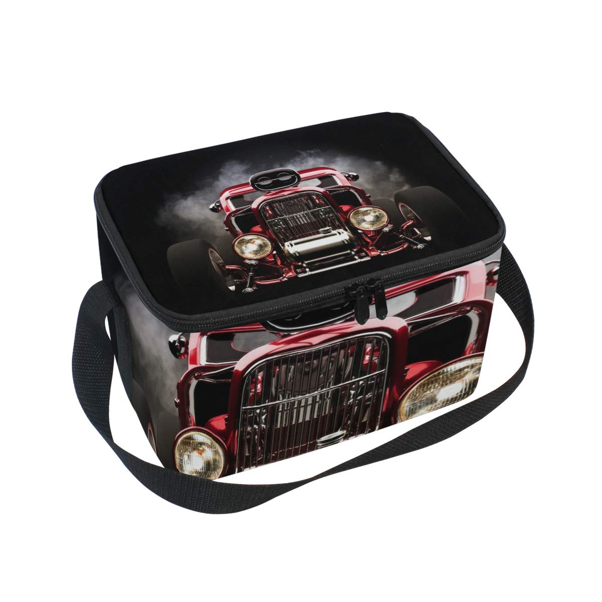 Vintage Car Pattern Insulated Lunch Box - Portable Cooler Bag with Zipper for Outdoor Picnics, Work, School & Travel | Thermal Food Container for Adults & Kids
