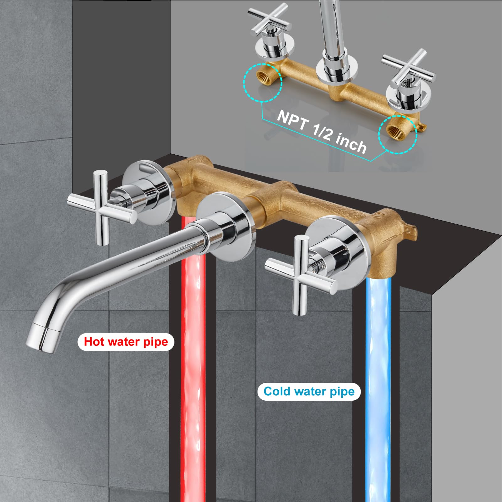 Midanya Double Handle Bathroom Sink Faucet - 3 Hole Widespread Mixer Tap for Vanity, Polish Chrome - Perfect for Modern Bathrooms