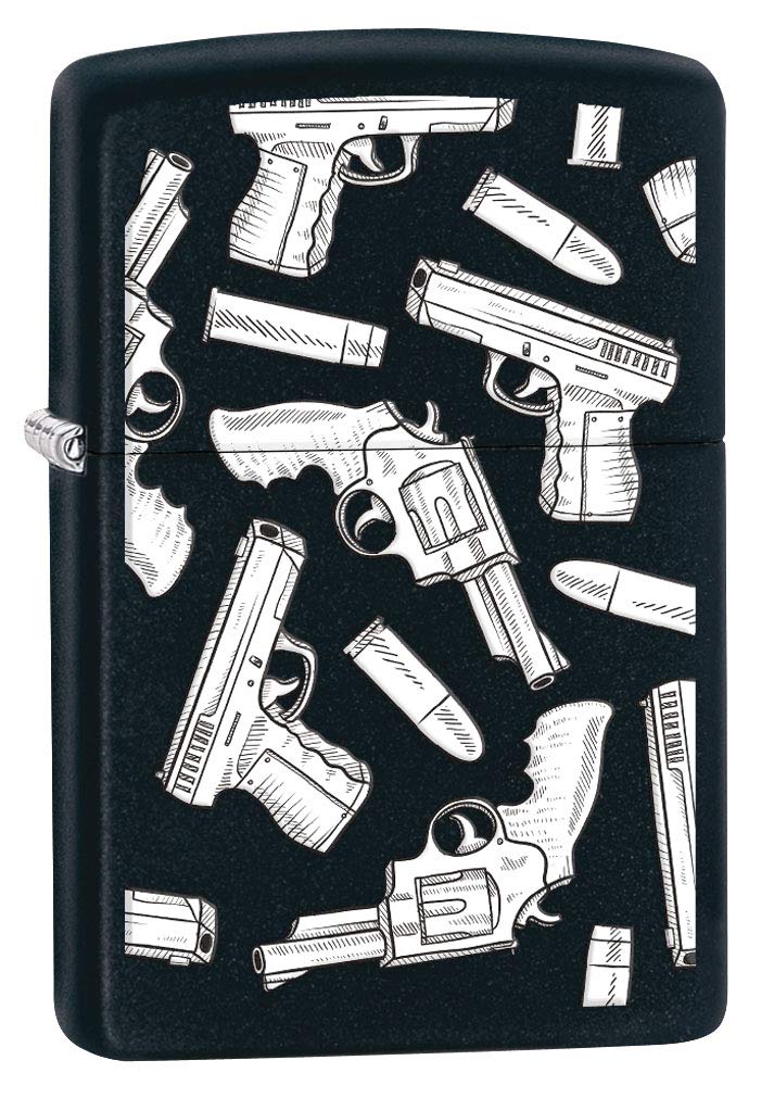 Zippo Lighter Guns & Bullets Design - Black Matte Windproof Lighter 80508 for Outdoor Camping, Survival Kits & Collectors