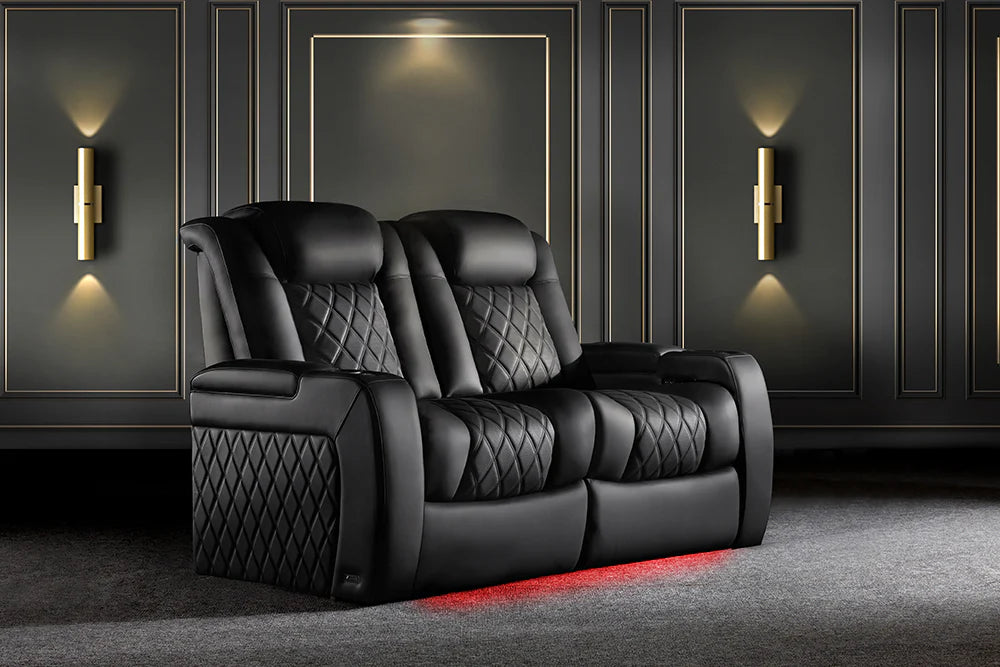 2025 New Tuscany XL Luxury Leather Home Theater Seating - Row of 3 Recliners in Onyx Black | Premium Home Cinema Furniture for Movie Nights & Entertainment Rooms