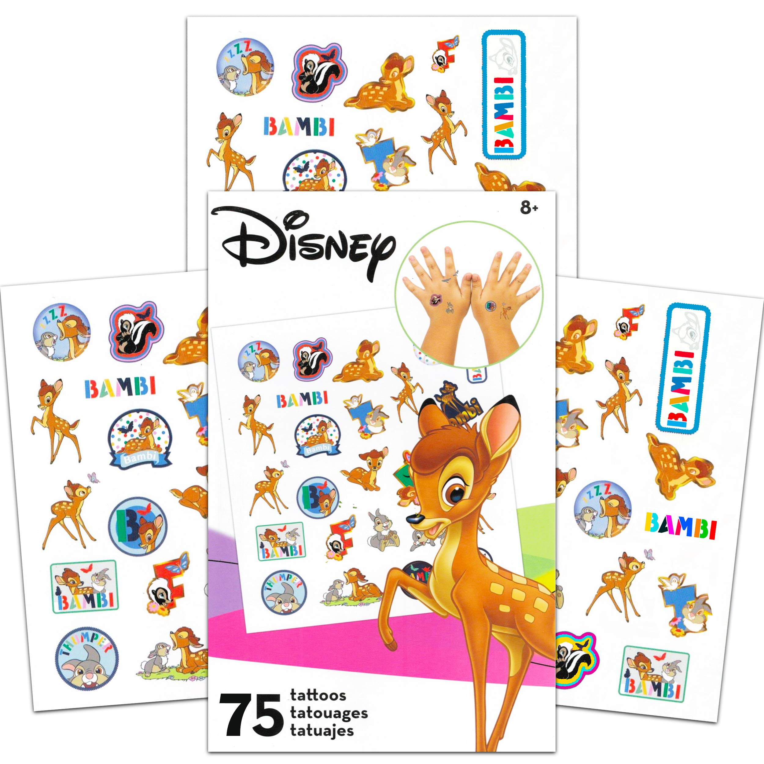 Disney Bambi Temporary Tattoos for Kids - Pack of 75 Waterproof Fake Tattoos for Birthday Parties, Baby Showers & Costume Events - Cute Bambi Deer Cartoon Tattoo Stickers for Party Favors & Decorations