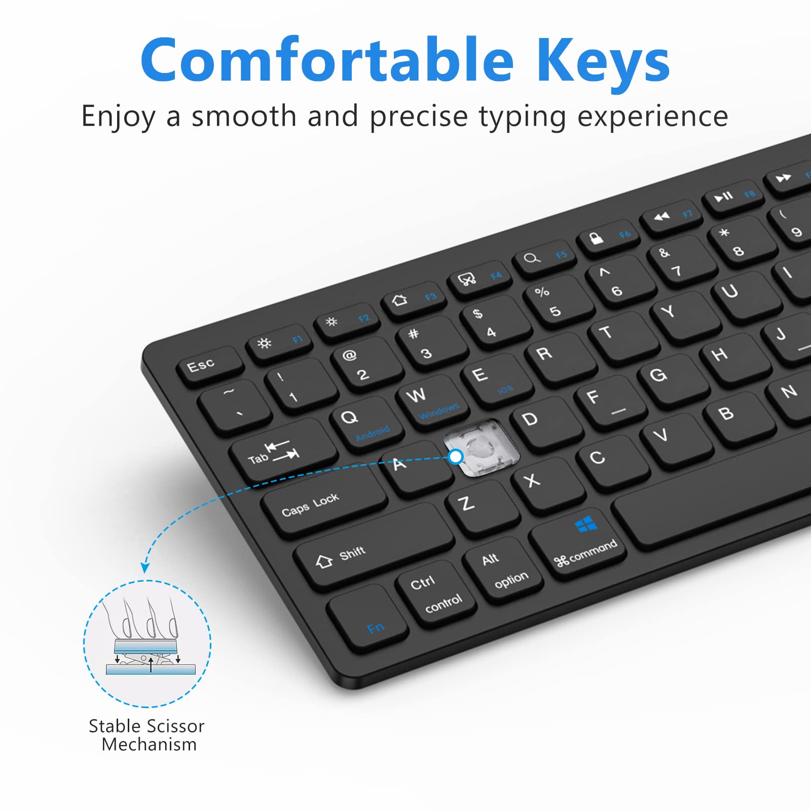 KBCASE Bluetooth Keyboard for Samsung/iPad, Wireless Keyboard Compatible with Windows/Android/iOS/iPad Pro/Air/Mini, iPhone & Bluetooth Devices - Perfect for Work, Study & Travel