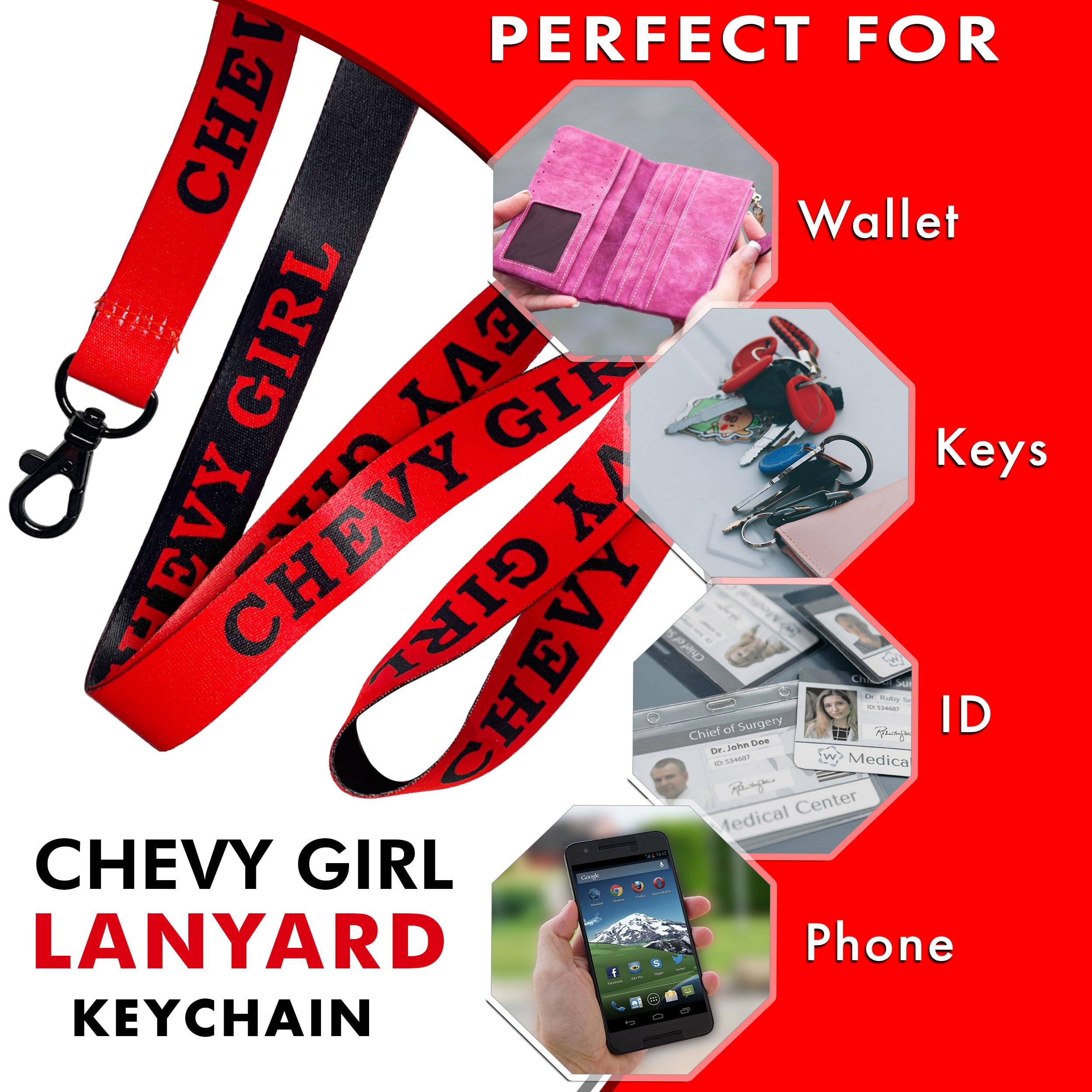 EASTEX Chevy Girl Lanyard Keychain - Stylish ID Badge Holder for Women - Car Keys & Auto Fob Organizer - Perfect for Work, School, and Everyday Use