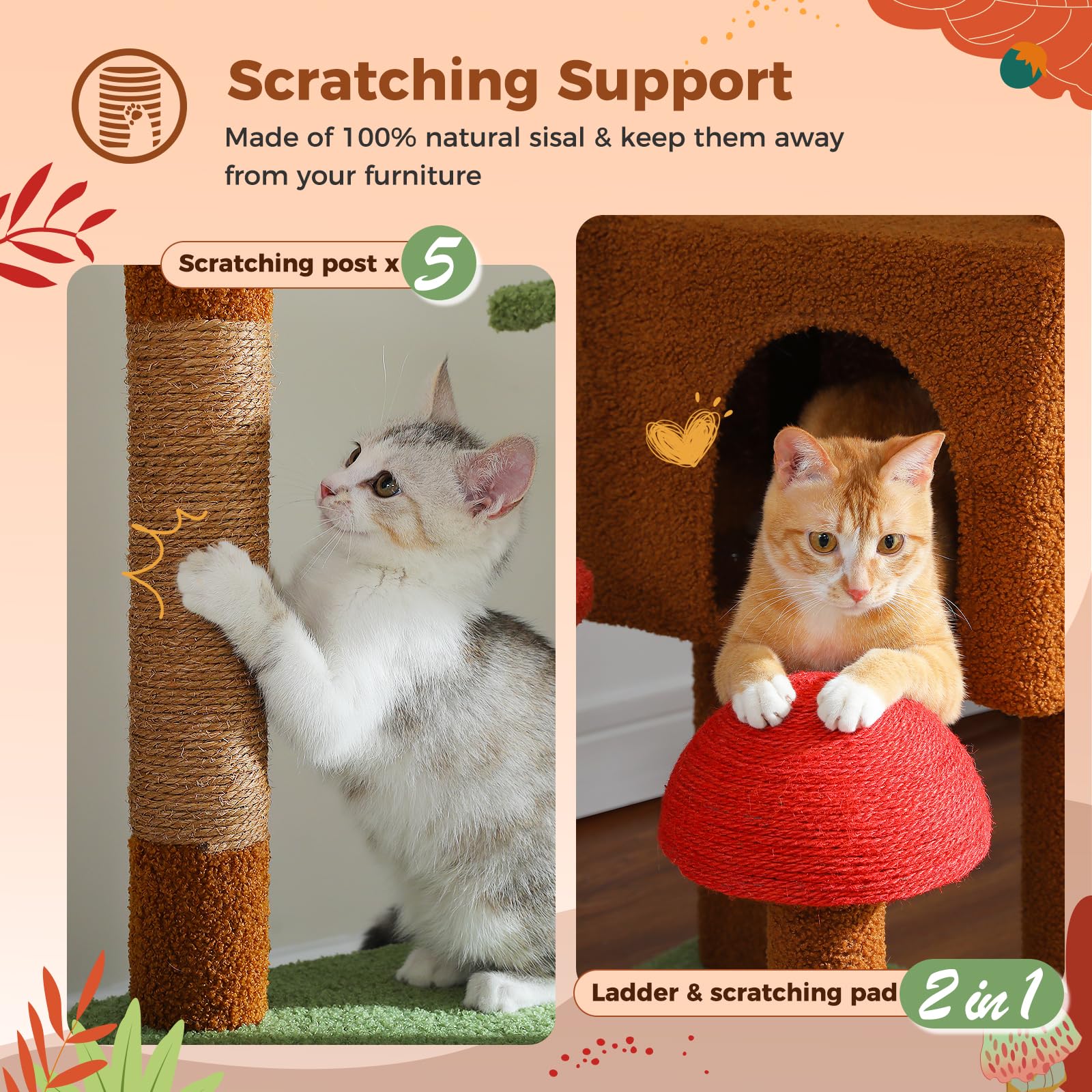 PEQULTI Adjustable Floor to Ceiling Cat Tree Tower (90.5
