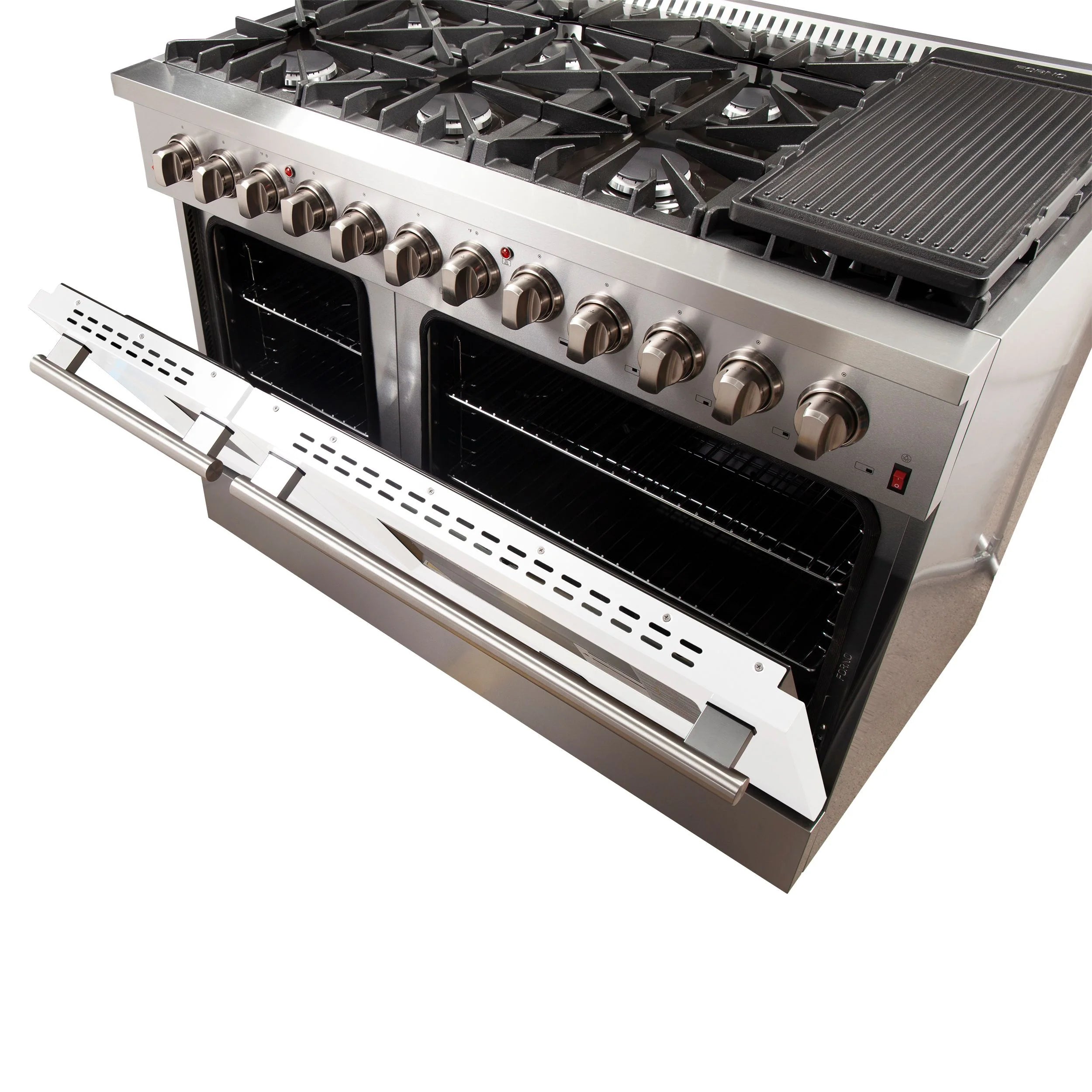 FORNO Galiano 48 Inch Dual Fuel Range with 6 Burners - Stainless Steel & White Finish (Model FFSGS6156 48WHT) - Perfect for Home Kitchens, Restaurants & Professional Chefs