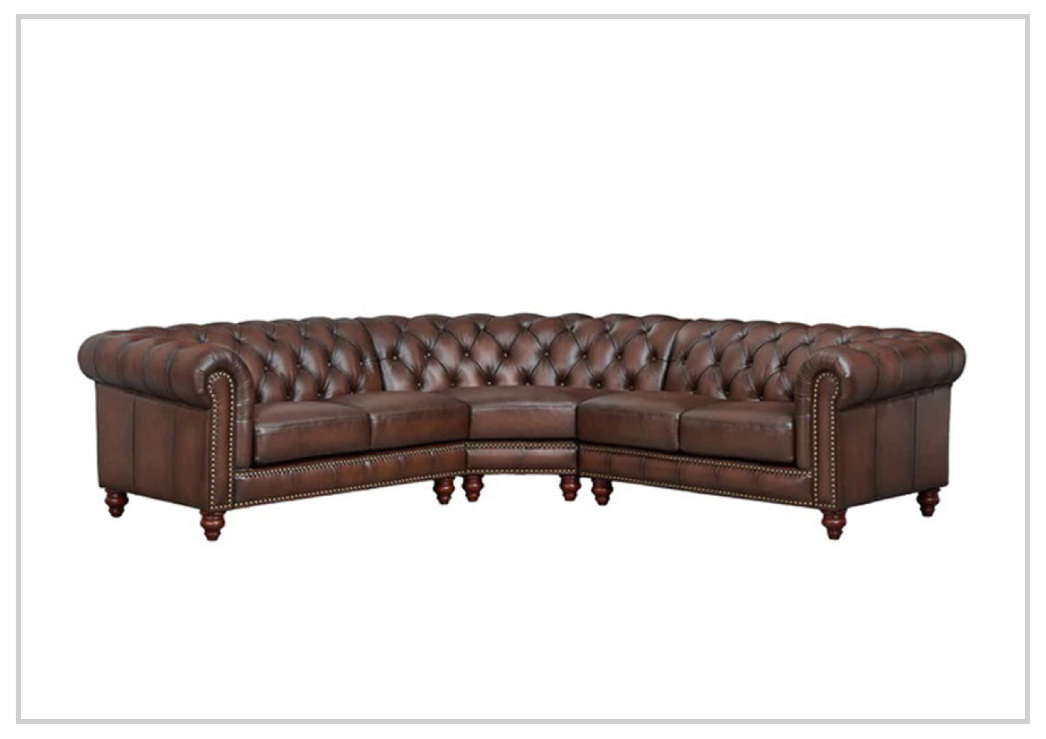 Premium Hydeline Alton Bay Leather Chesterfield L-Shaped Sectional Sofa with Nailhead Trim - Luxurious Living Room Furniture for Home Theater & Entertaining