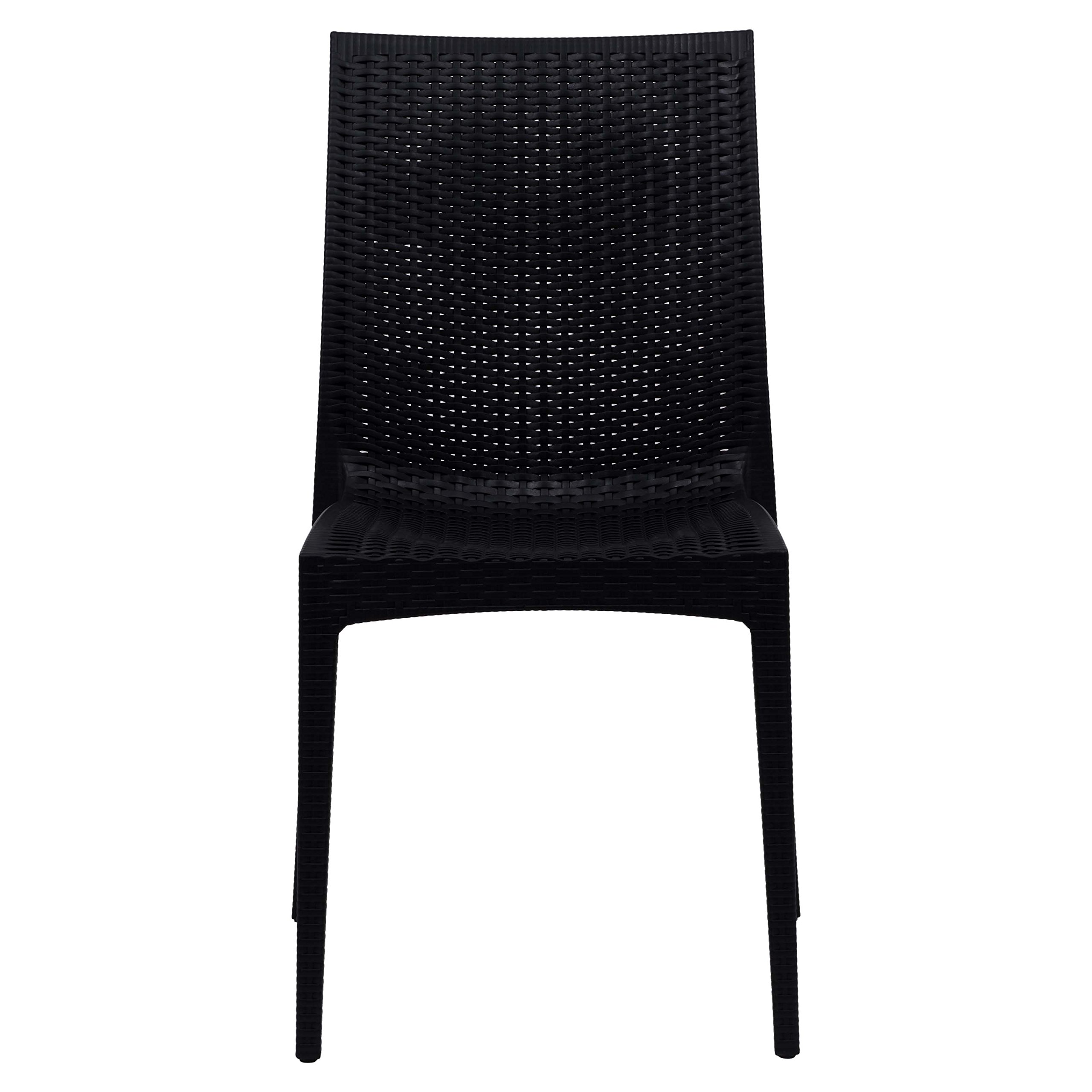 LeisureMod Modern Weave Design Mace Indoor/Outdoor Dining Chairs (Set of 2) - Black - Weather-Resistant Patio Furniture for Backyard, Poolside & Restaurant Use