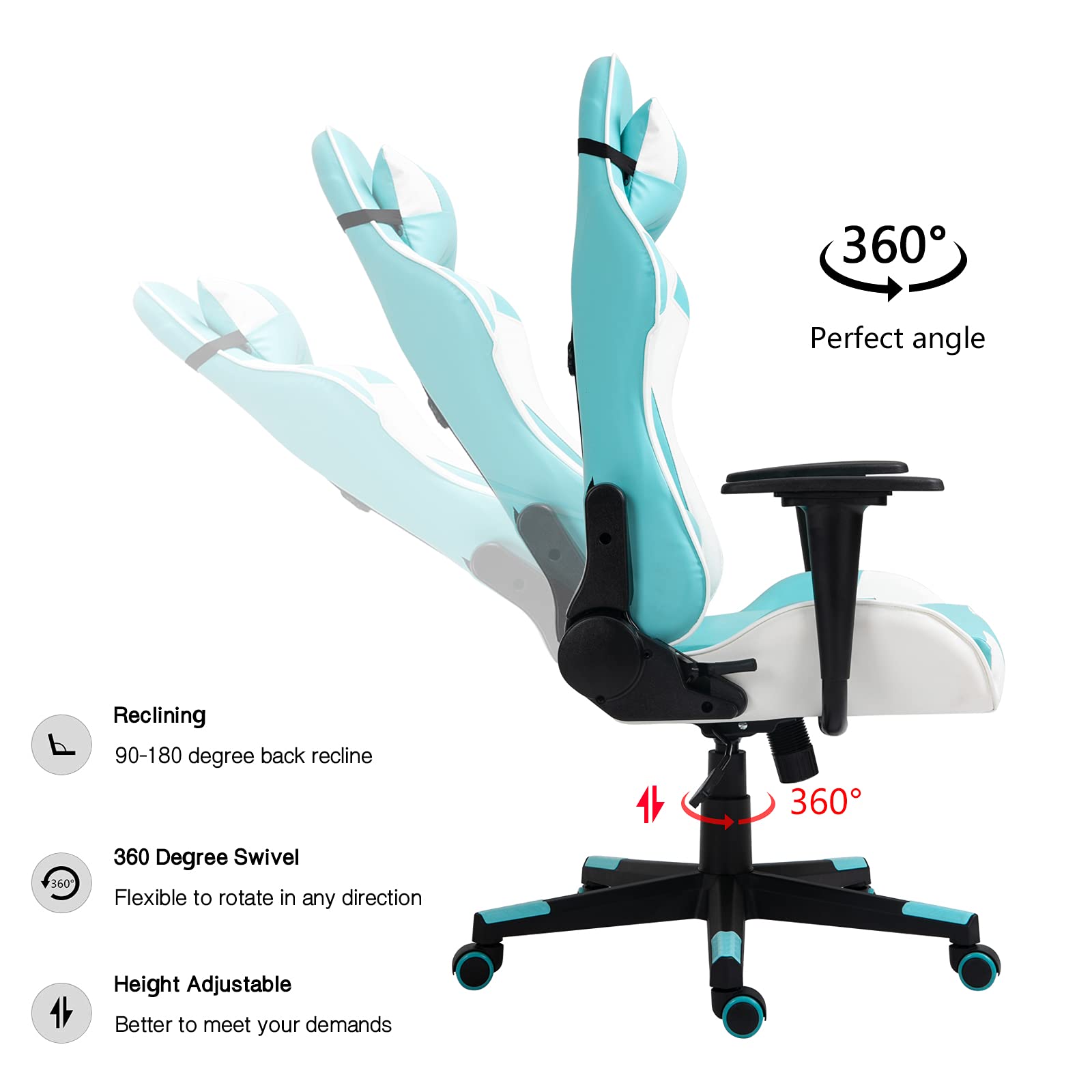 Modern-Depo Ergonomic High-Back Swivel Gaming Chair with Lumbar Support & Headrest - Adjustable Height Office Desk Chair for PC Gaming & Work (Blue & White) - Perfect for Home Office, Gaming Setup & Workstation Comfort