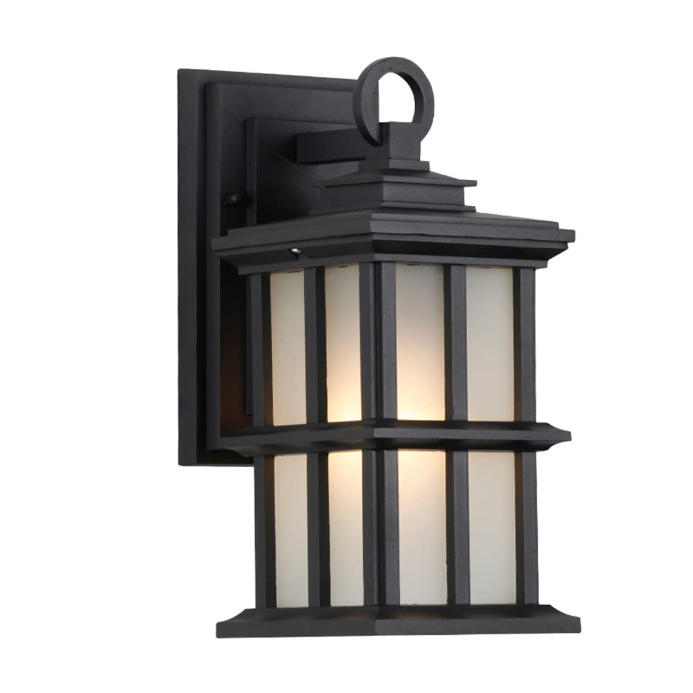 11.4in Black Aluminum Outdoor Wall Sconce with Glass Shade - IP65 Waterproof Porch Light Fixture for Garage, Patio & Exterior Walls - Durable Weatherproof Lighting for Outdoor Entryways, Pathways & Backyards