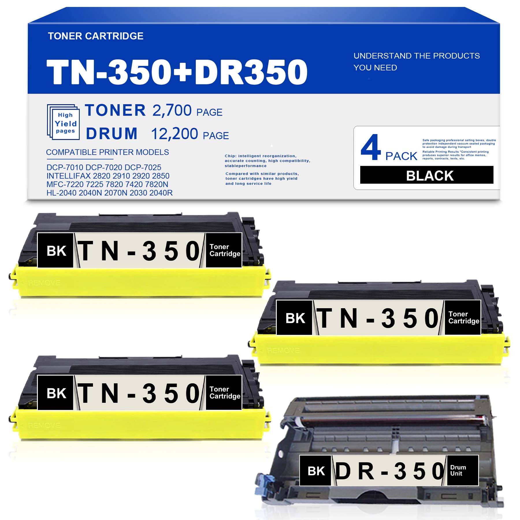 Brother TN350 DR350 Toner & Drum Replacement - for DCP-7020, MFC-7820N Printers - Home & Office Use