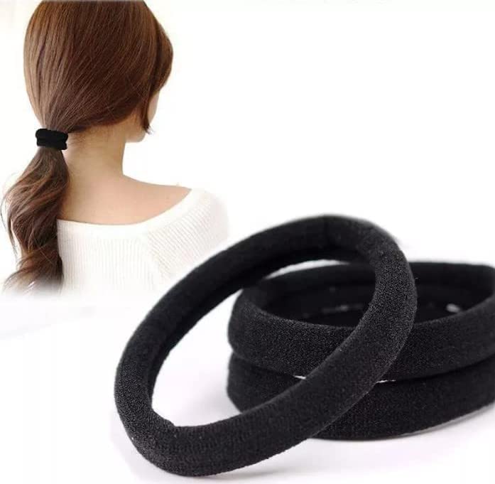 MYYNTI 100pcs Black Hair Ties - Seamless Cotton Thick Elastic Hair Bands for Women & Girls - No Damage Ponytail Holders for Workout, Yoga, School & Daily Use
