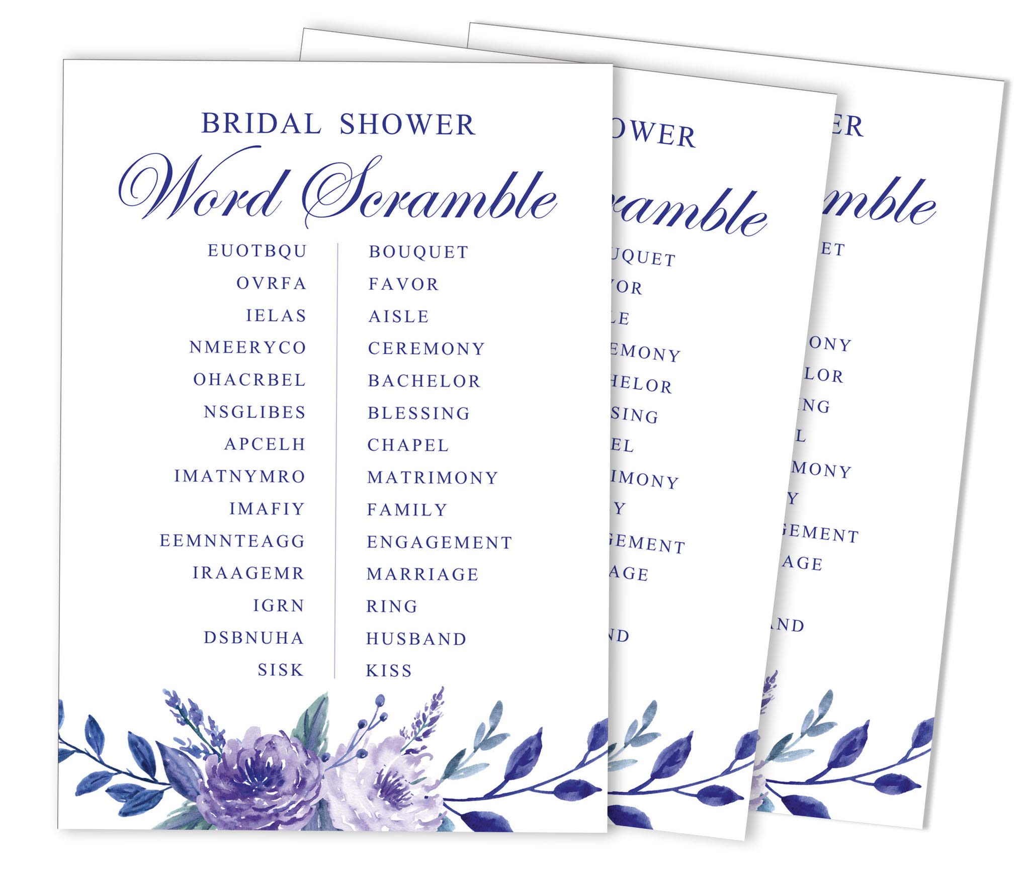 50-Pack Floral Wedding Word Scramble Game Cards - Fun Bridal Shower & Tea Party Activities for Wedding Guests & Bachelorette Parties